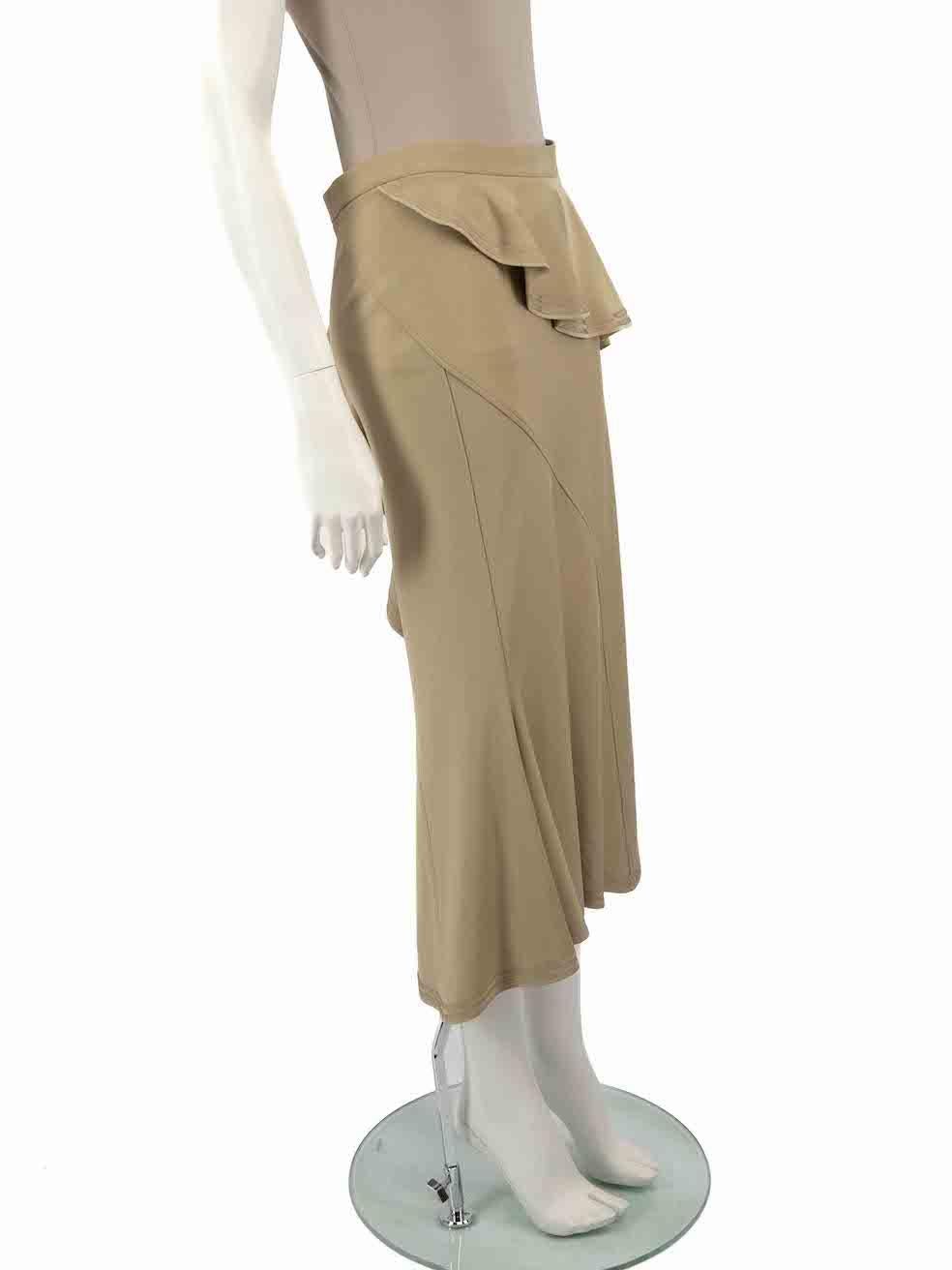 CONDITION is Very good. Hardly any visible wear to skirt is evident on this used Givenchy designer resale item.
 
 
 
 Details
 
 
 Beige
 
 Viscose
 
 Skirt
 
 Ruffle detail
 
 Midi
 
 Figure hugging fit
 
 Flared peplum hem
 
 Back zip and hook