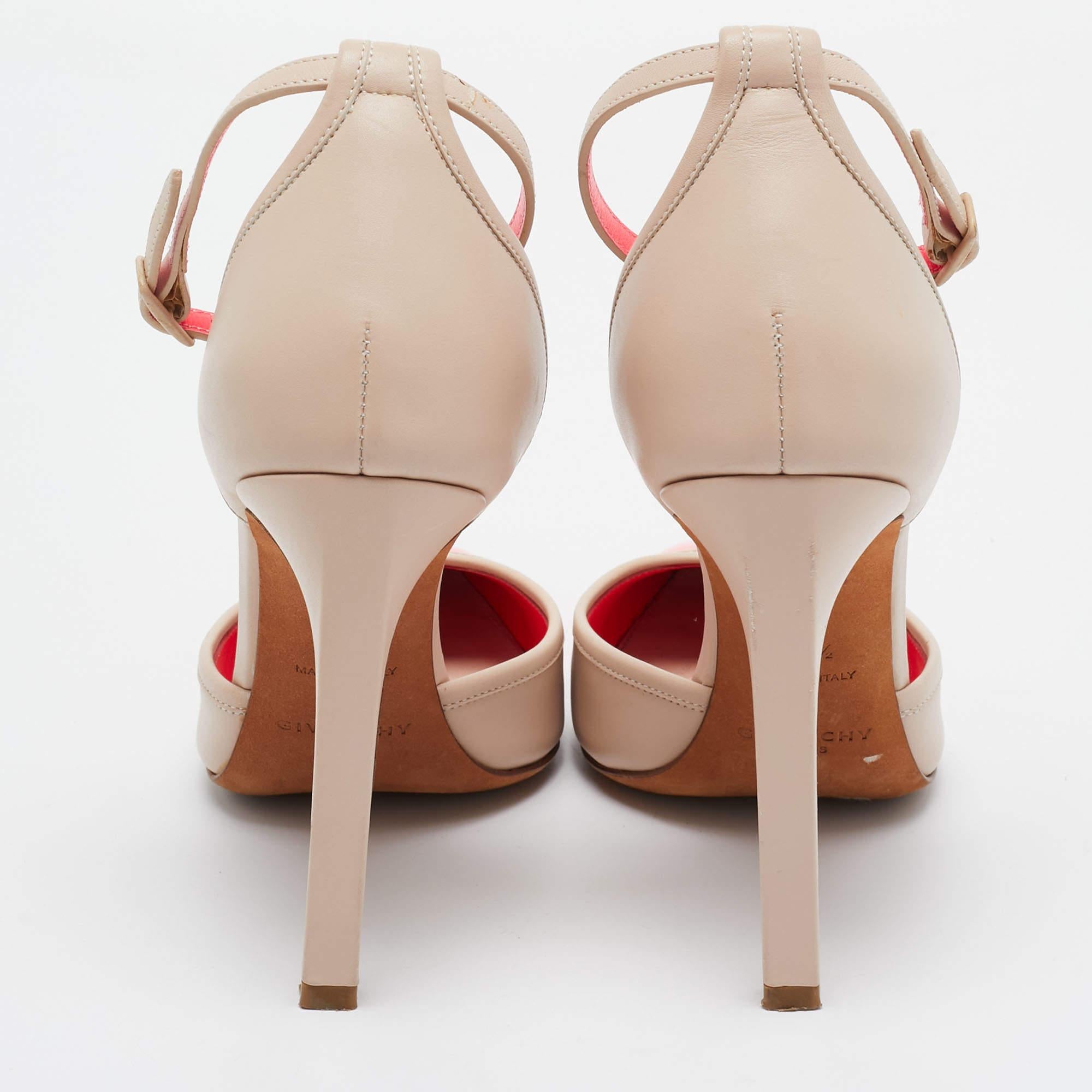Givenchy Beige/Pink Leather and Patent Ankle Strap Pumps Size 37.5 For Sale 1