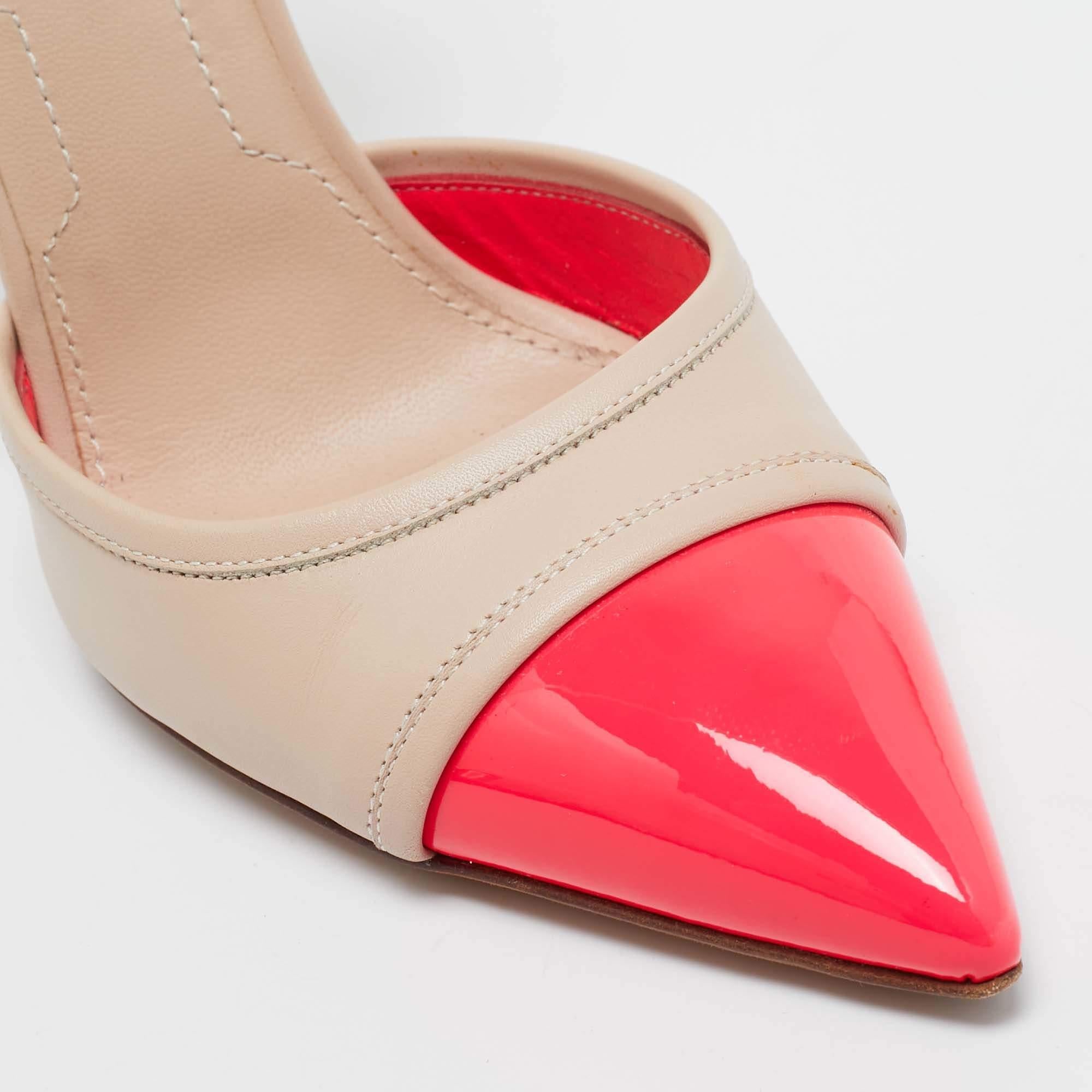 Givenchy Beige/Pink Leather and Patent Ankle Strap Pumps Size 37.5 For Sale 3