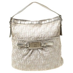 Givenchy Beige Shimmering Canvas and Leather Trim Hobo