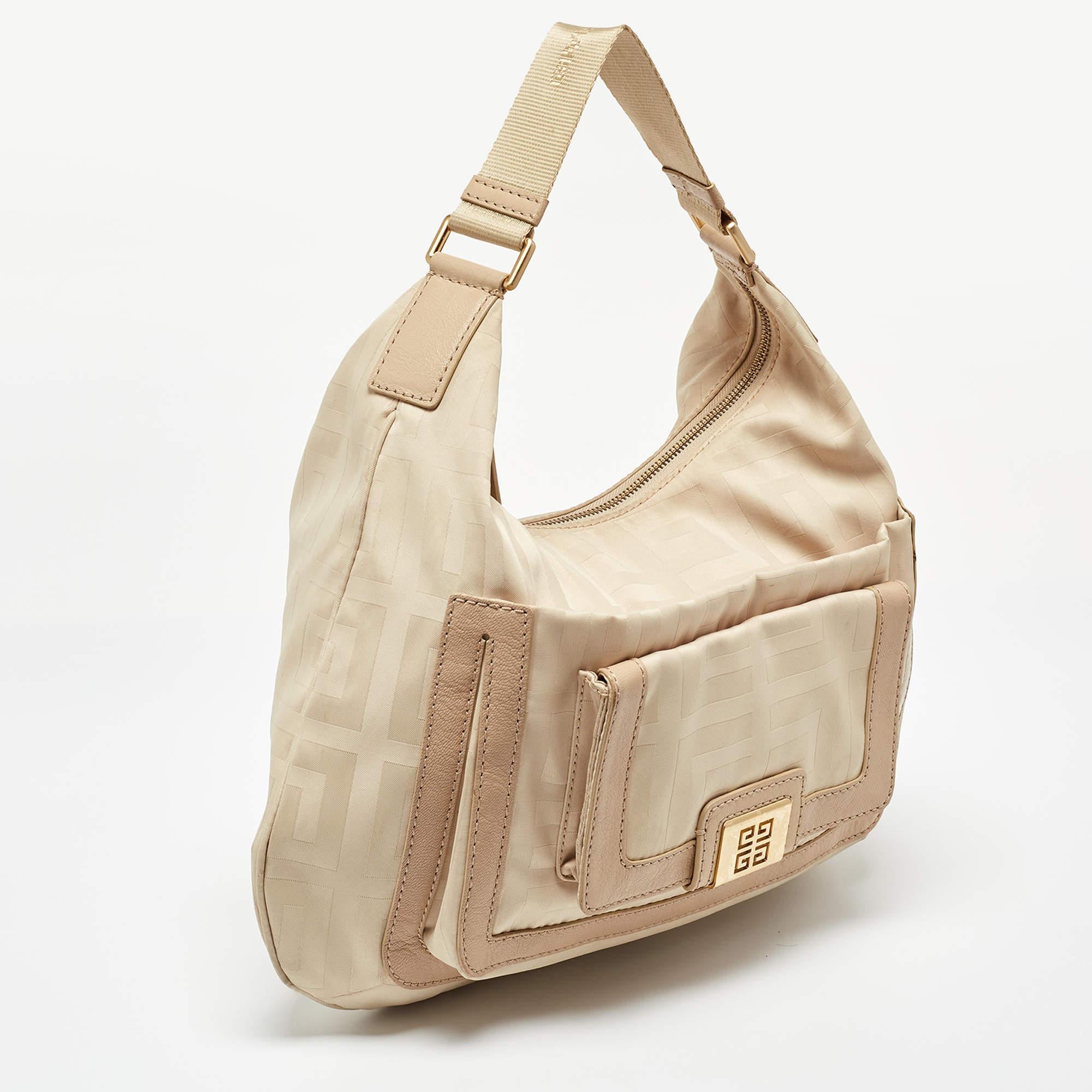 Givenchy Beige Signature Canvas and Leather Hobo In Good Condition For Sale In Dubai, Al Qouz 2