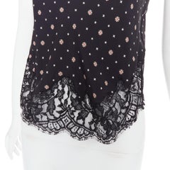 GIVENCHY black 100% silk floral cotton blend lace trim camisole FR34 XS
