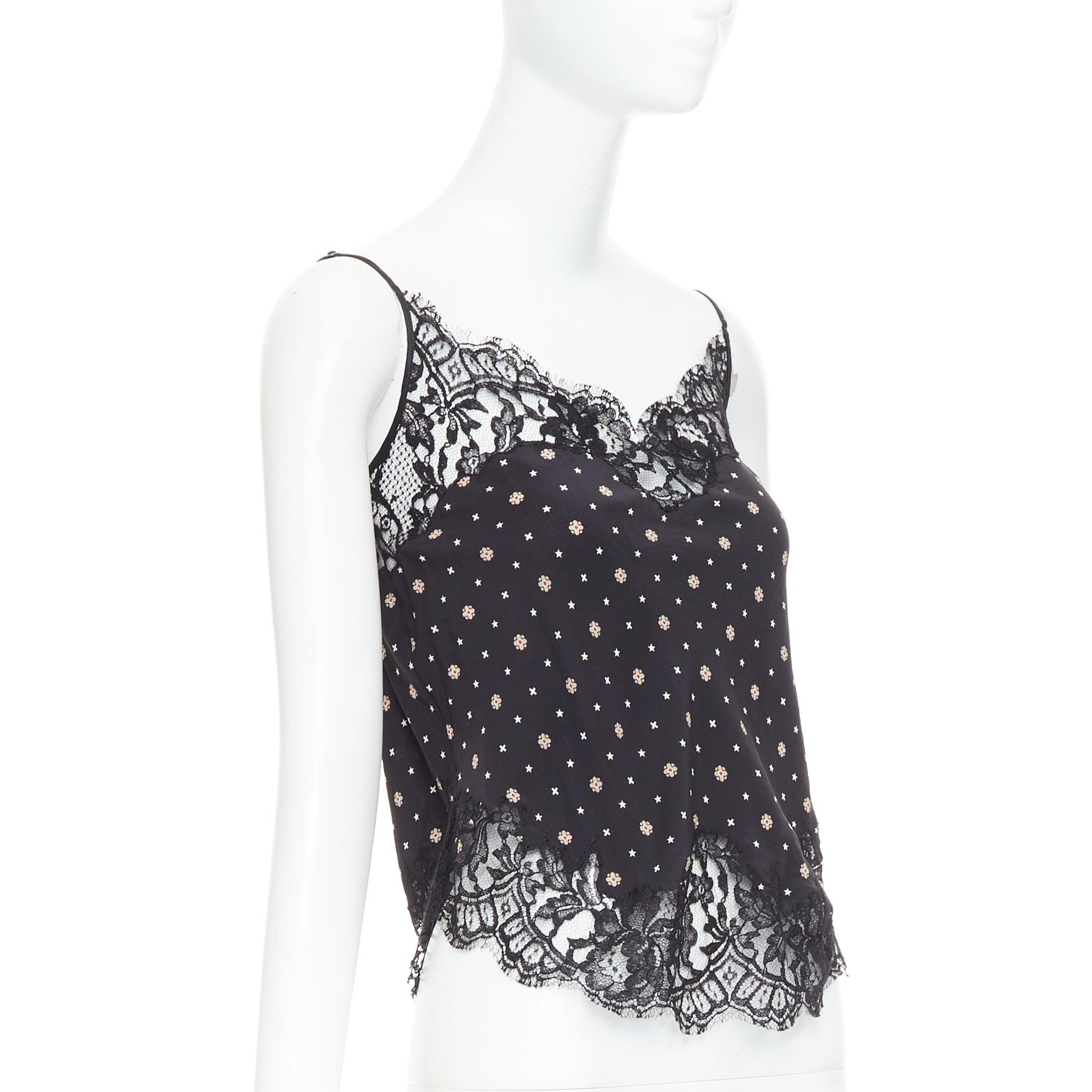Black GIVENCHY black 100% silk floral cotton blend lace trim camisole FR34 XS