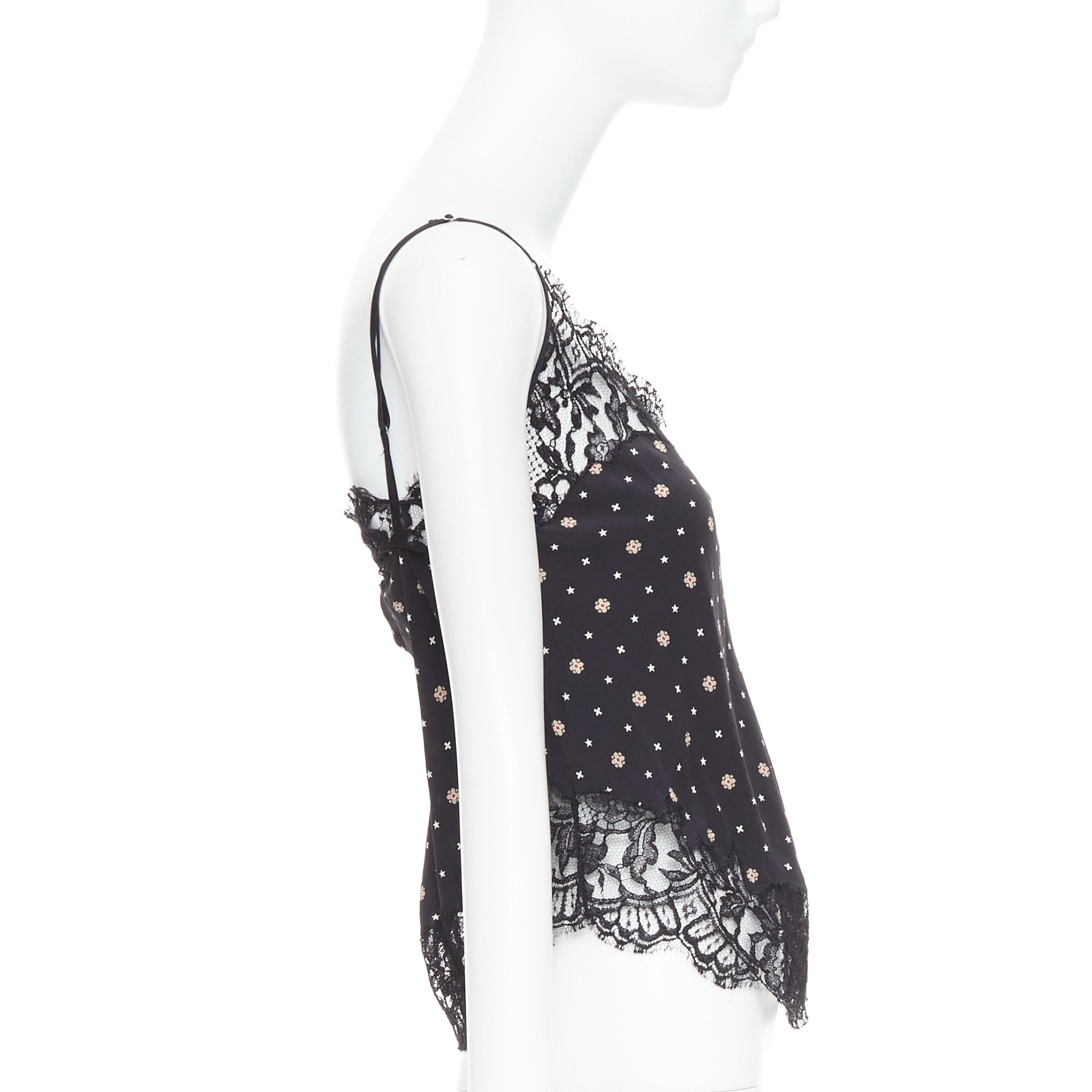 GIVENCHY black 100% silk floral cotton blend lace trim camisole FR34 XS In Good Condition In Hong Kong, NT