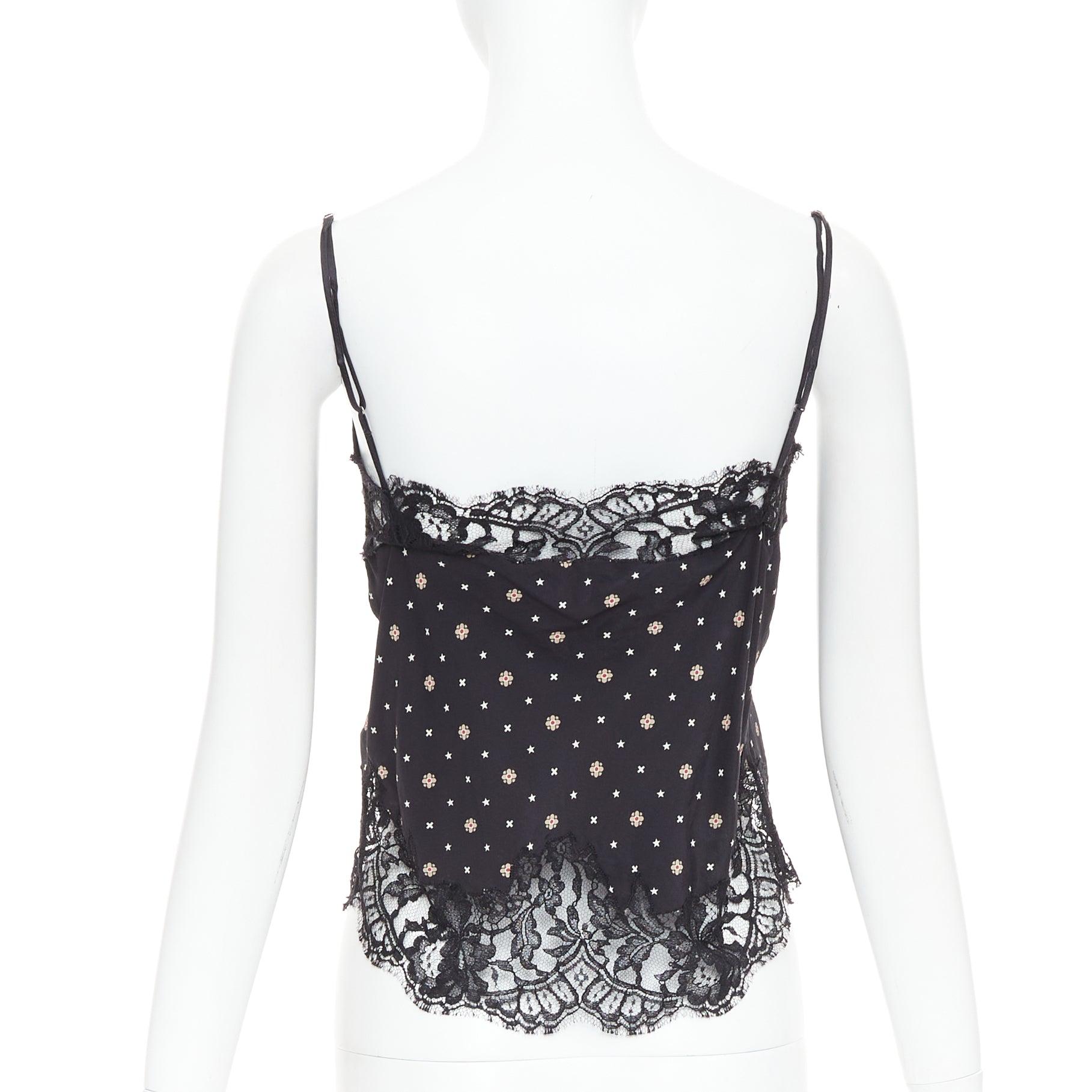 Women's GIVENCHY black 100% silk floral cotton blend lace trim camisole FR34 XS