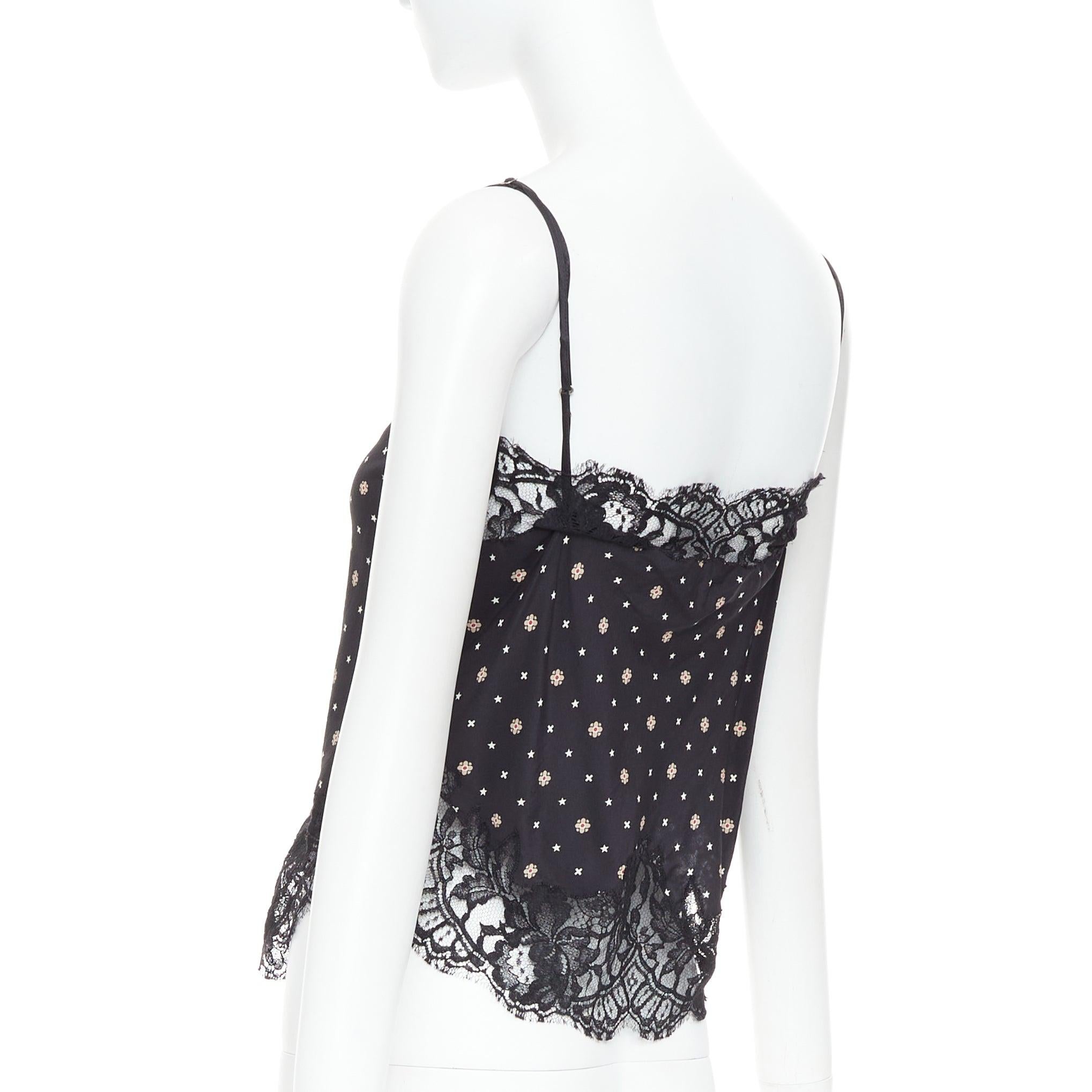 GIVENCHY black 100% silk floral cotton blend lace trim camisole FR34 XS 1