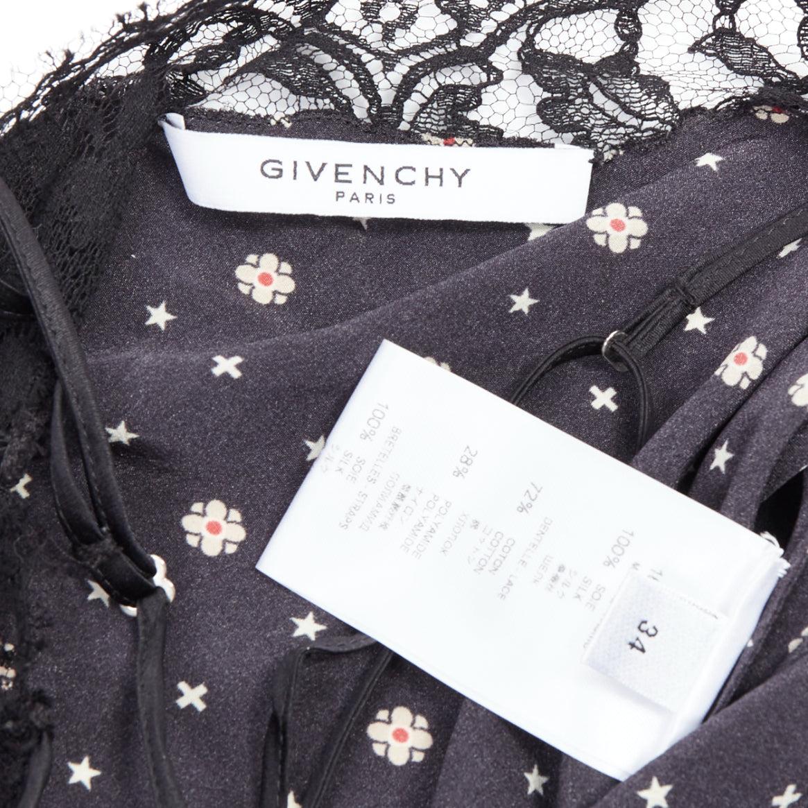 GIVENCHY black 100% silk floral cotton blend lace trim camisole FR34 XS 3