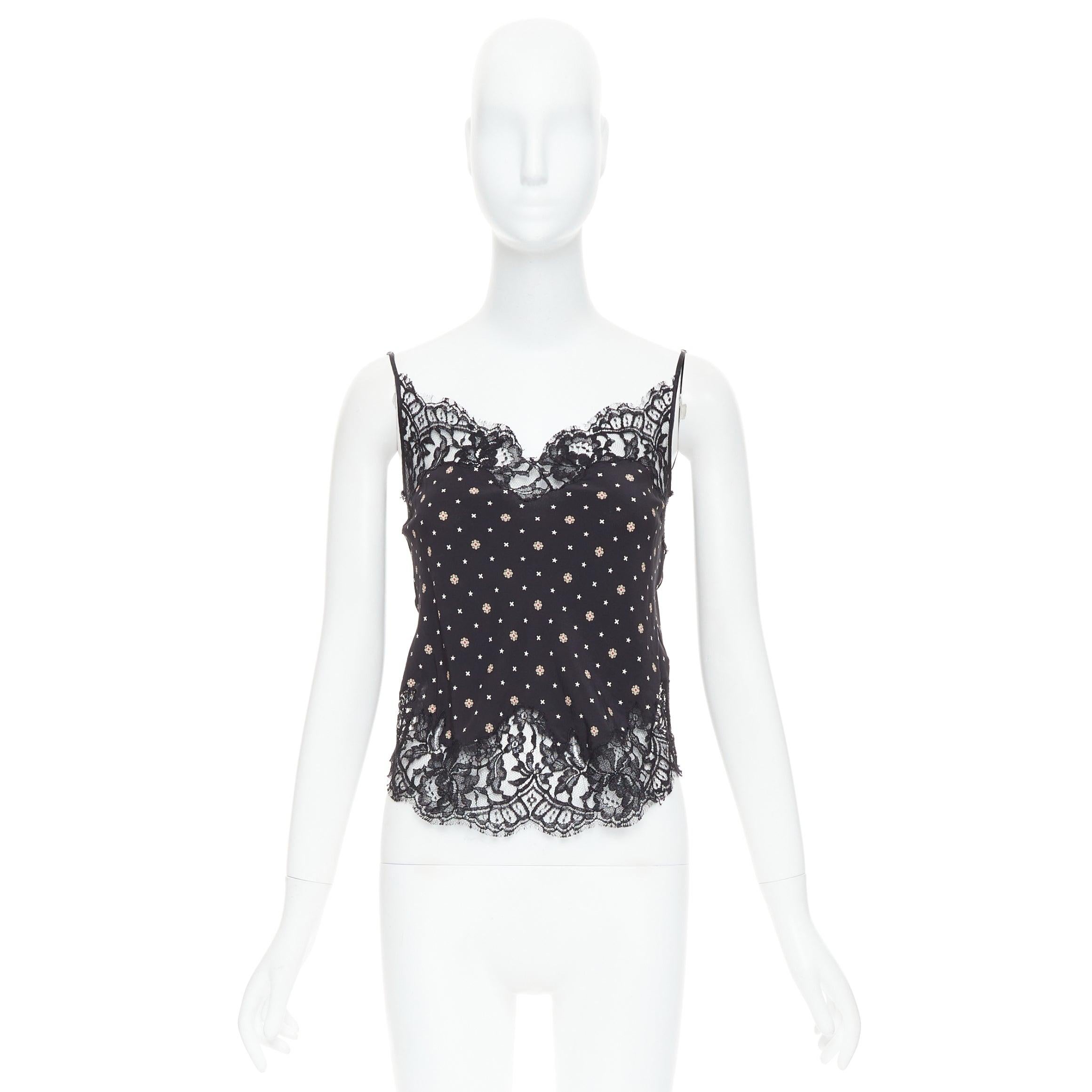 GIVENCHY black 100% silk floral cotton blend lace trim camisole FR34 XS 4