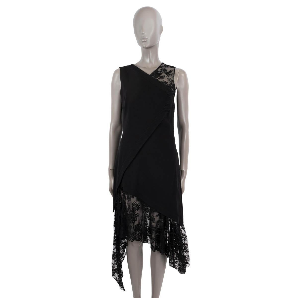 Black GIVENCHY black 2018 ASYMMETRIC WOOL & LACE Dress 36 XS For Sale
