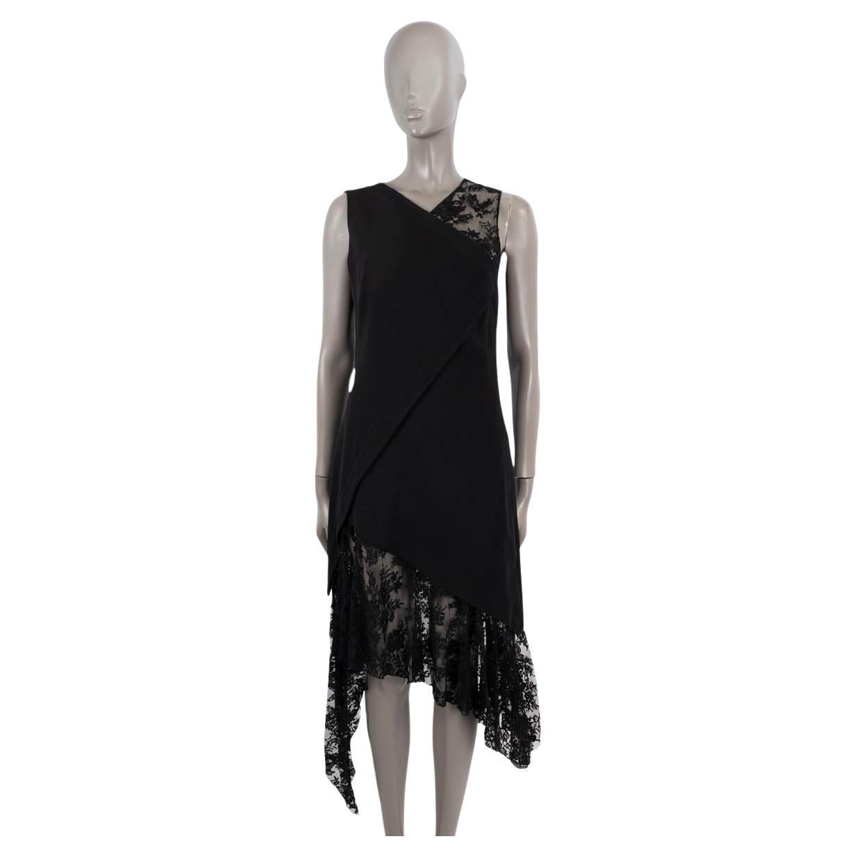 GIVENCHY black 2018 ASYMMETRIC WOOL & LACE Dress 36 XS For Sale