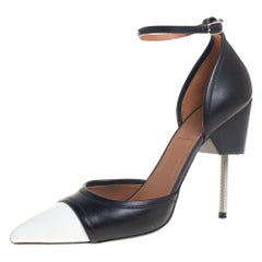 Givenchy Black And White Leather Screw Heel Ankle Strap D'orsay Pump Size 41