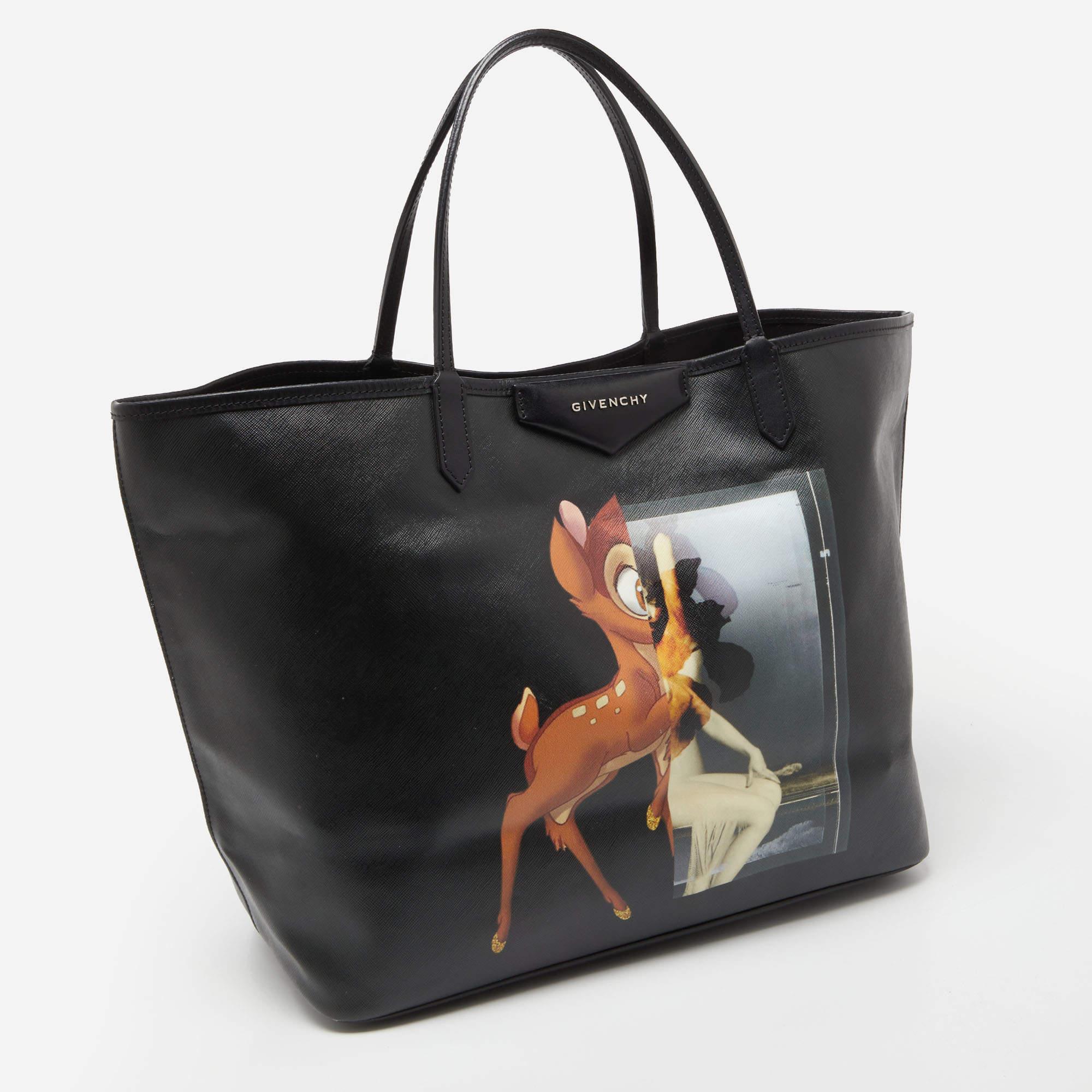 Givenchy Black Bambi Print Coated Canvas and Leather Antigona Shopper Tote For Sale 4