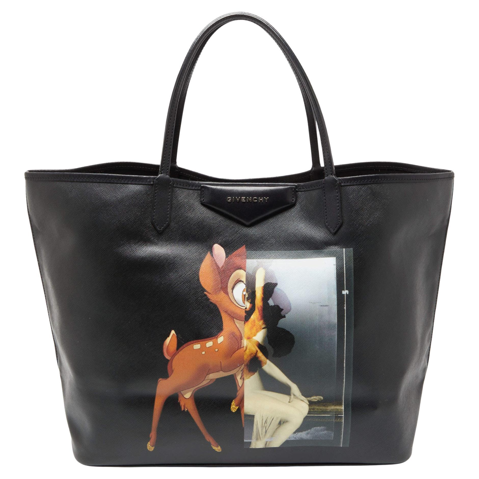 Givenchy Schwarzer Bambi-Druck aus beschichtetem Canvas und Leder Antigona Shopper Tote im Angebot