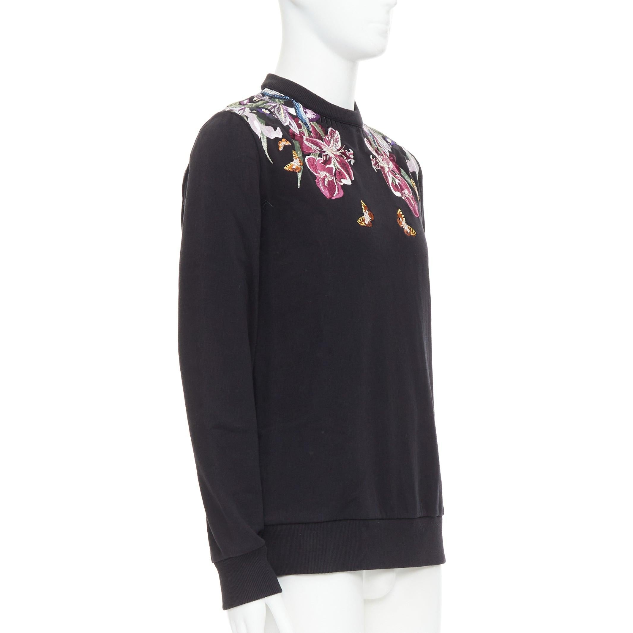 Nero GIVENCHY Felpa nera in cotone con ricamo tropicale Bird of Paradise S in vendita
