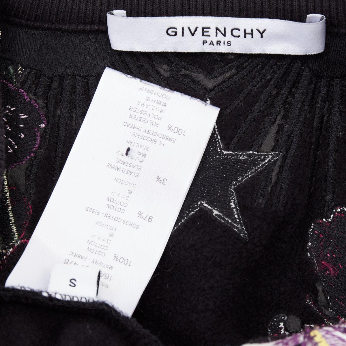 GIVENCHY Felpa nera in cotone con ricamo tropicale Bird of Paradise S in vendita 3