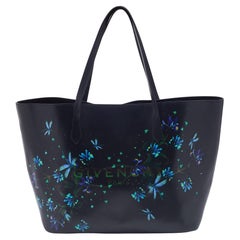Givenchy Black/Blue Leather Floral Print Logo Tote