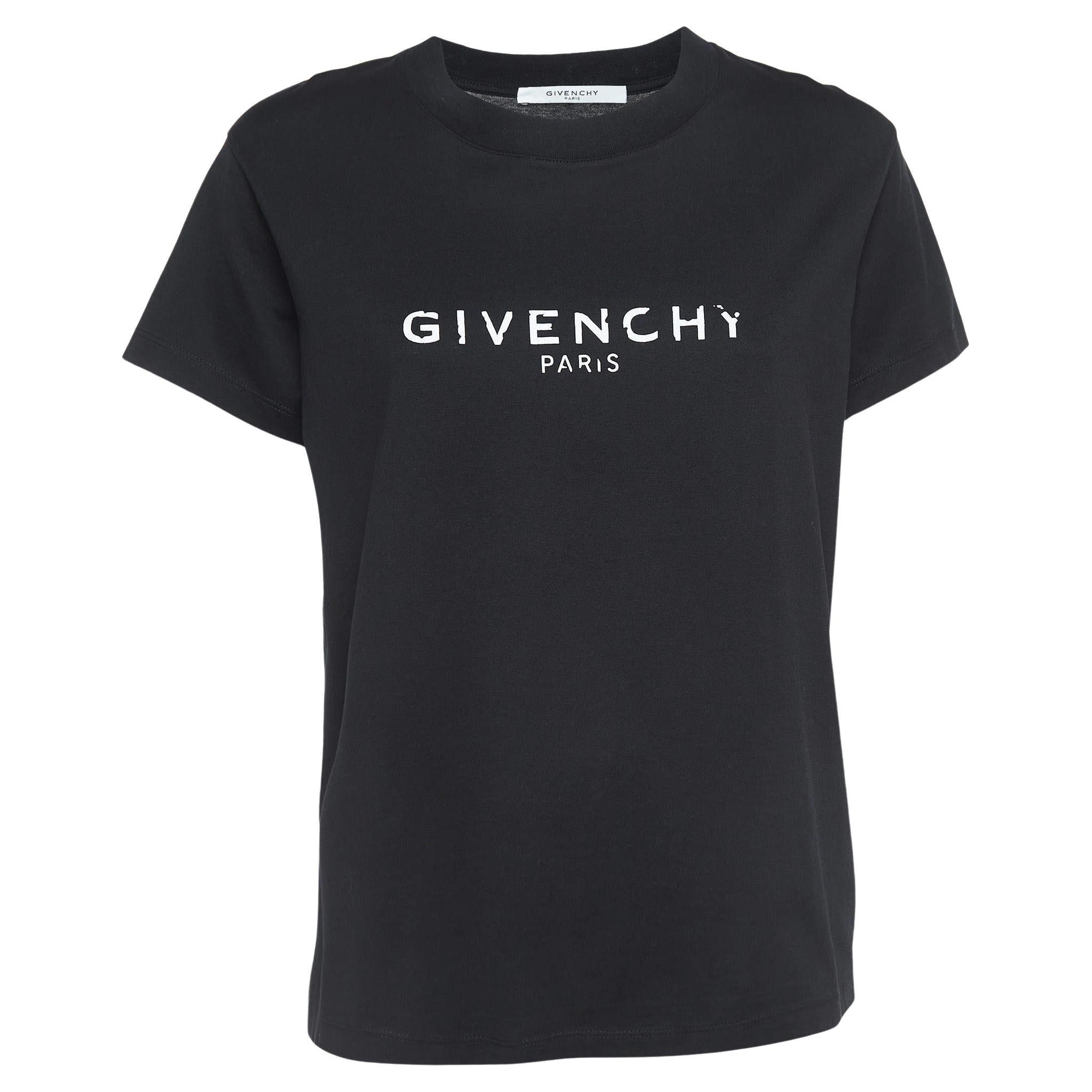 Givenchy Black Blurred Logo Print Half Sleeve T-Shirt L en vente