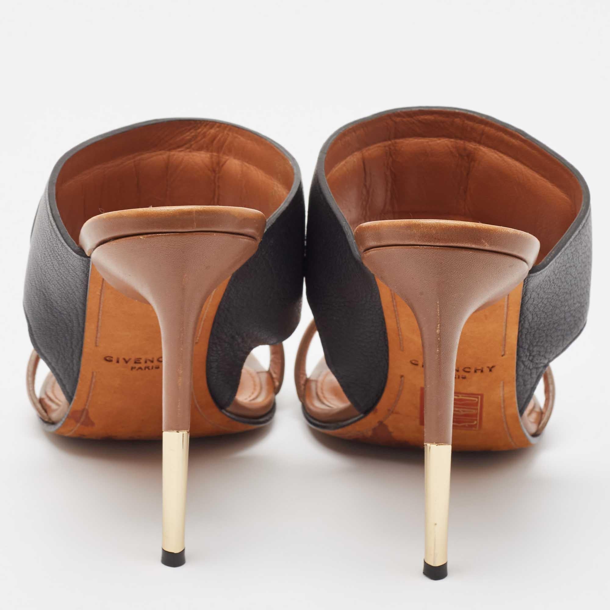 Givenchy Black/Brown Leather Slide Sandals Size 41 For Sale 1