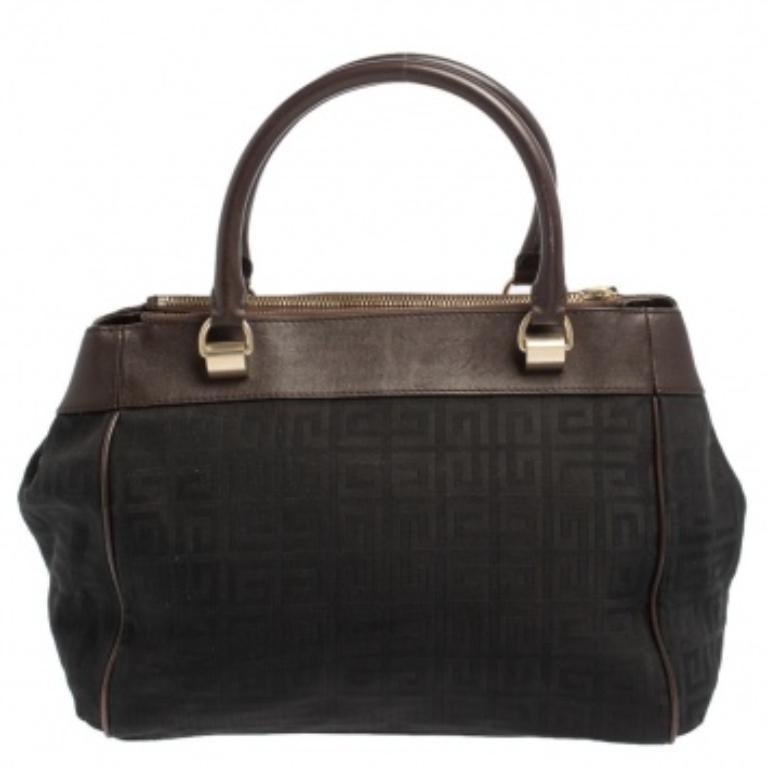 Givenchy Black/Brown Monogram Canvas and Leather Tote For Sale 6