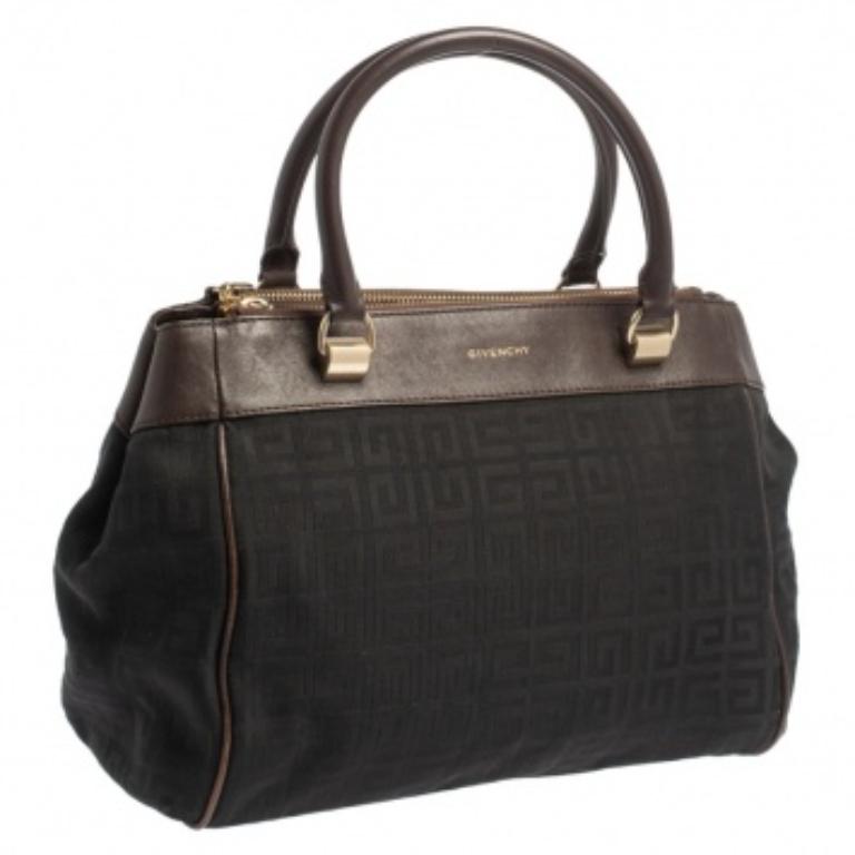 Givenchy Black/Brown Monogram Canvas and Leather Tote For Sale 5