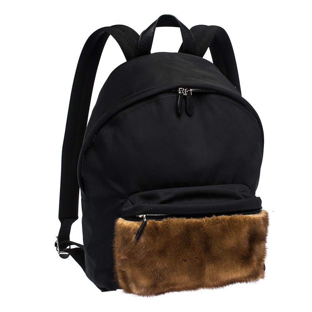 Women's Givenchy Black/Brown Nylon and Calfhair Backpack