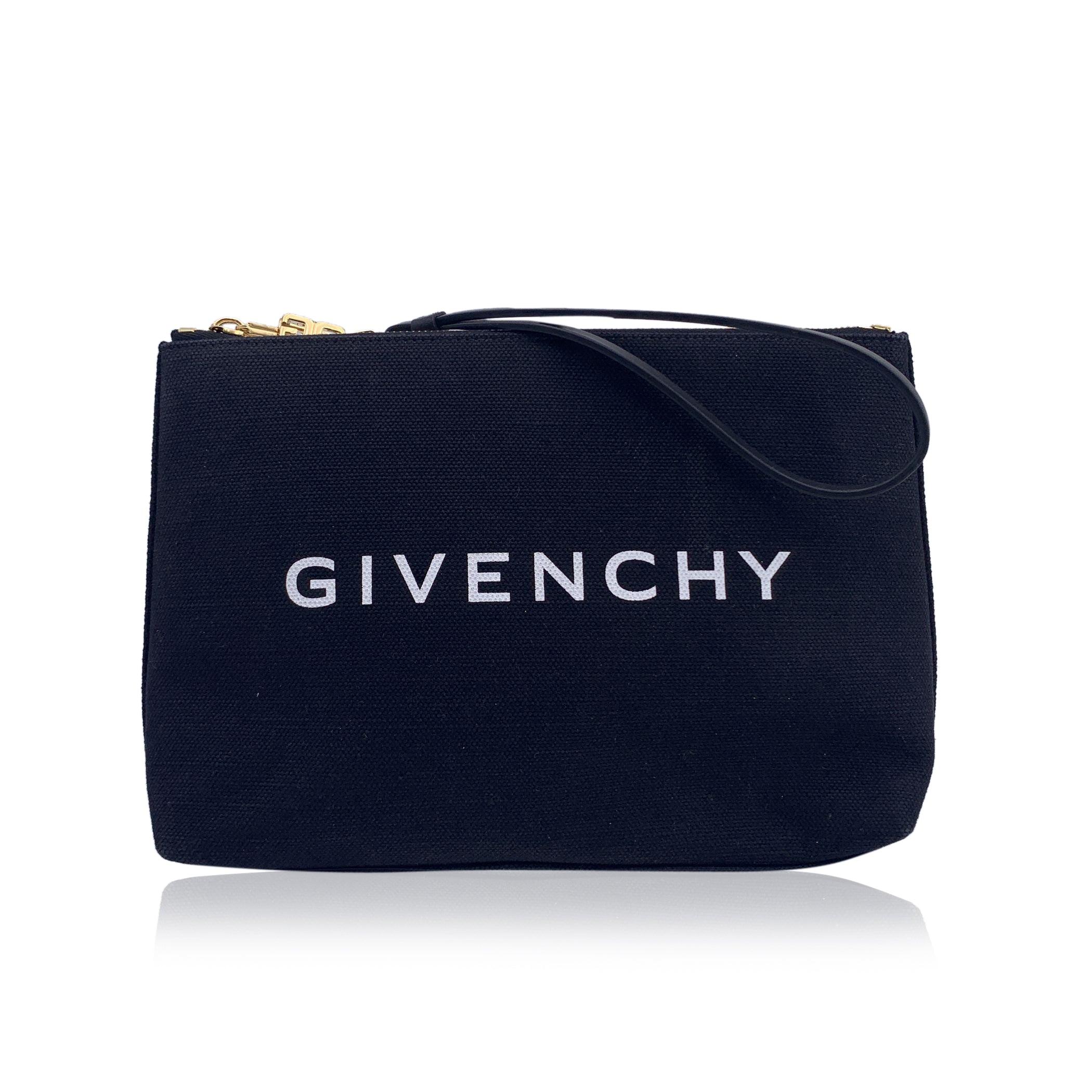 Givenchy Black Canvas Logo Pochette Clutch Wrist Bag Purse For Sale