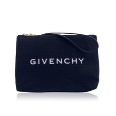 Givenchy Black Canvas Logo Pochette Clutch Wrist Bag Purse