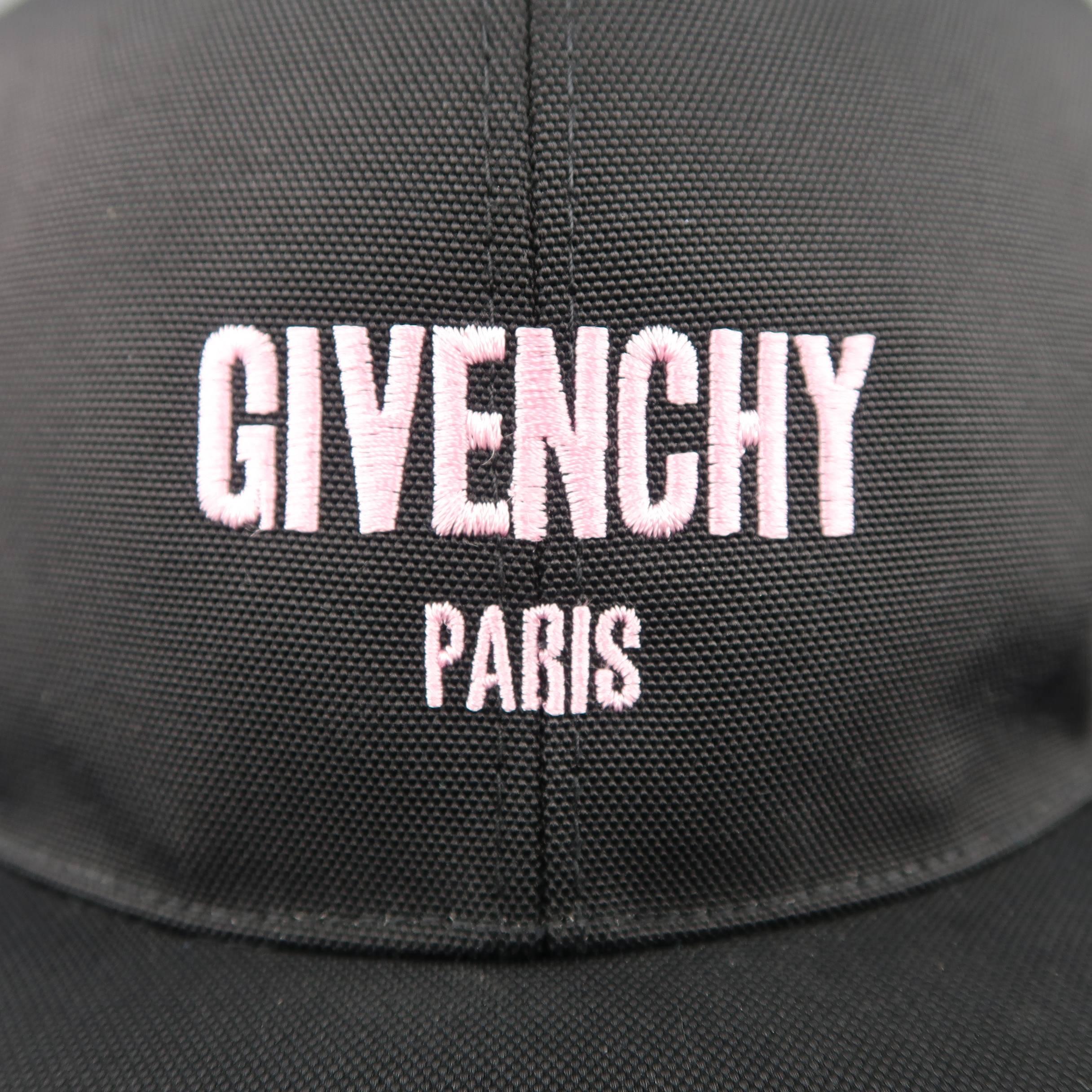 GIVENCHY snap back ball cap comes in black canvas with a pink embroidered logo front and pink and blue floral embroidered back. Adjustable. One size fits all. Made in Italy.
 
Excellent Pre-Owned Condition.
