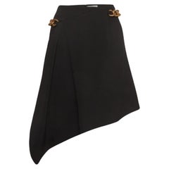 Givenchy Schwarzer asymmetrischer Gabardine-Minirock mit Kette und Gürtel S