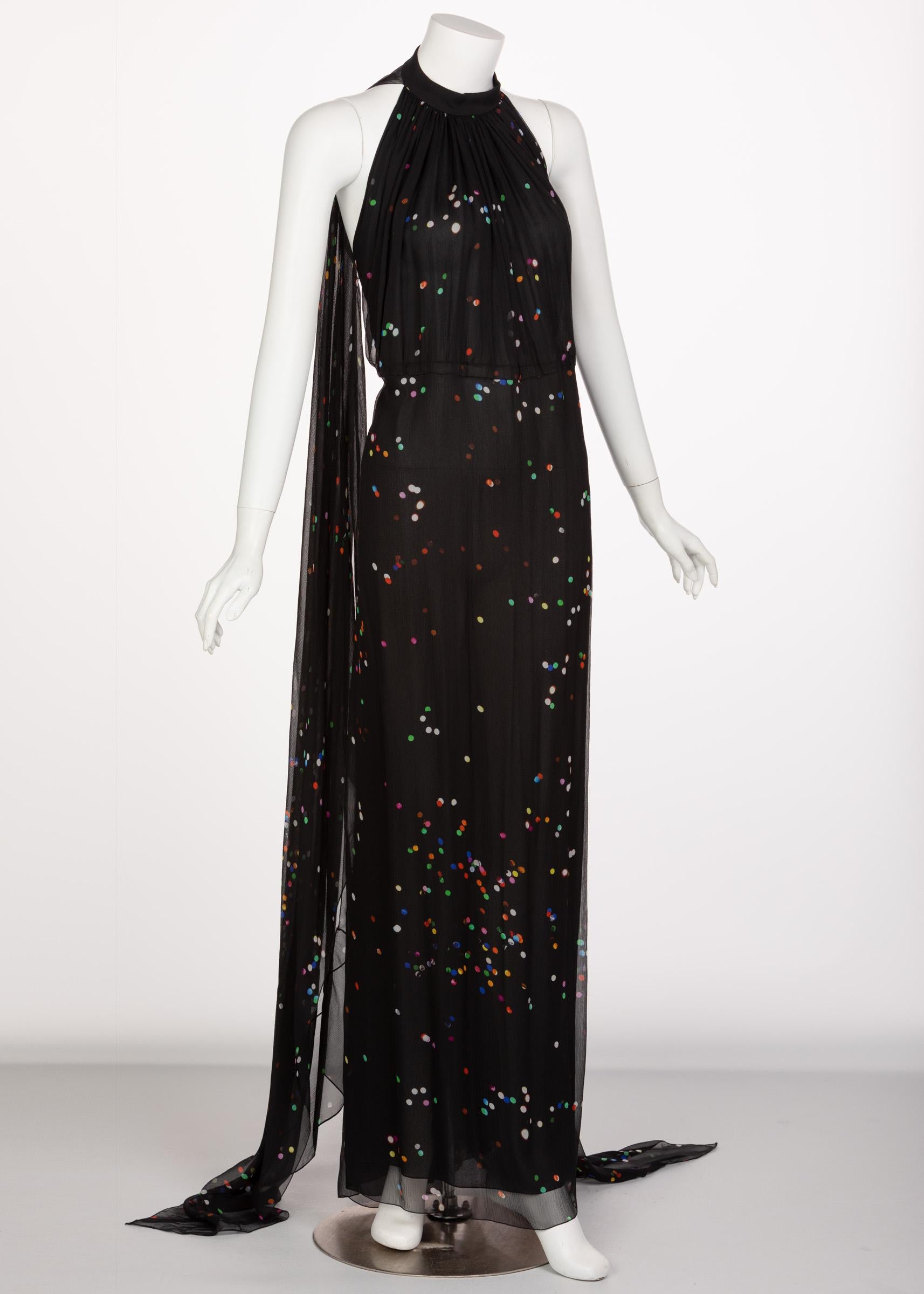 Givenchy Black Confetti Print Silk Cut-Out Back Gown, 2014 In Excellent Condition In Boca Raton, FL