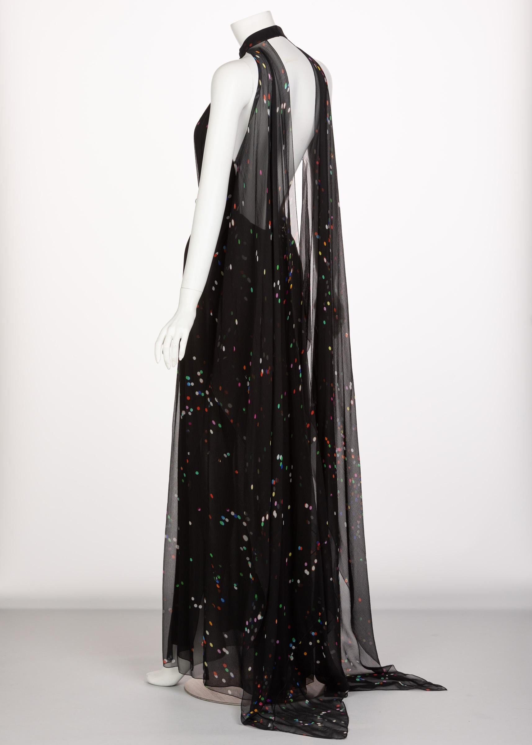 Women's Givenchy Black Confetti Print Silk Cut-Out Back Gown, 2014