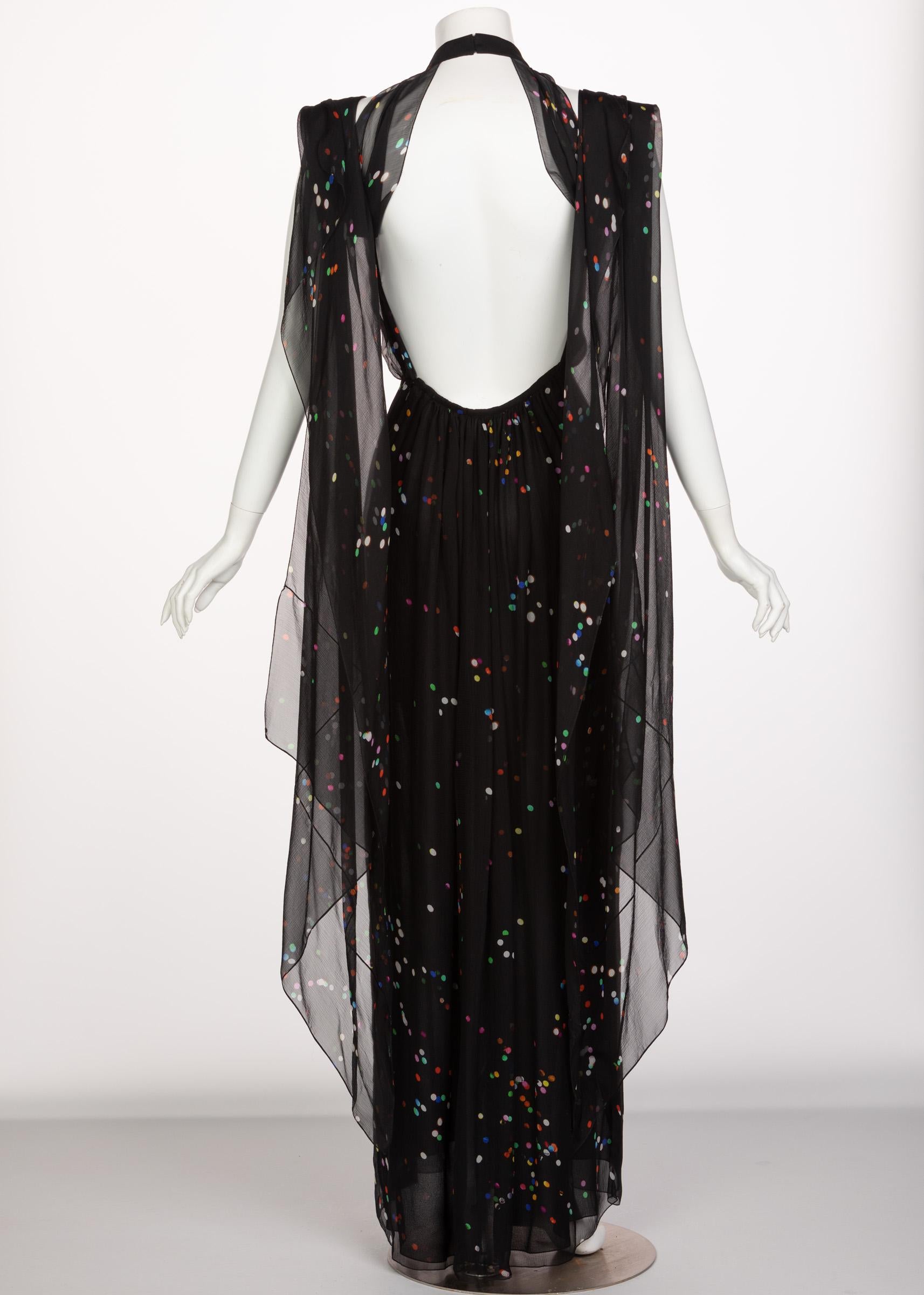 Givenchy Black Confetti Print Silk Cut-Out Back Gown, 2014 1