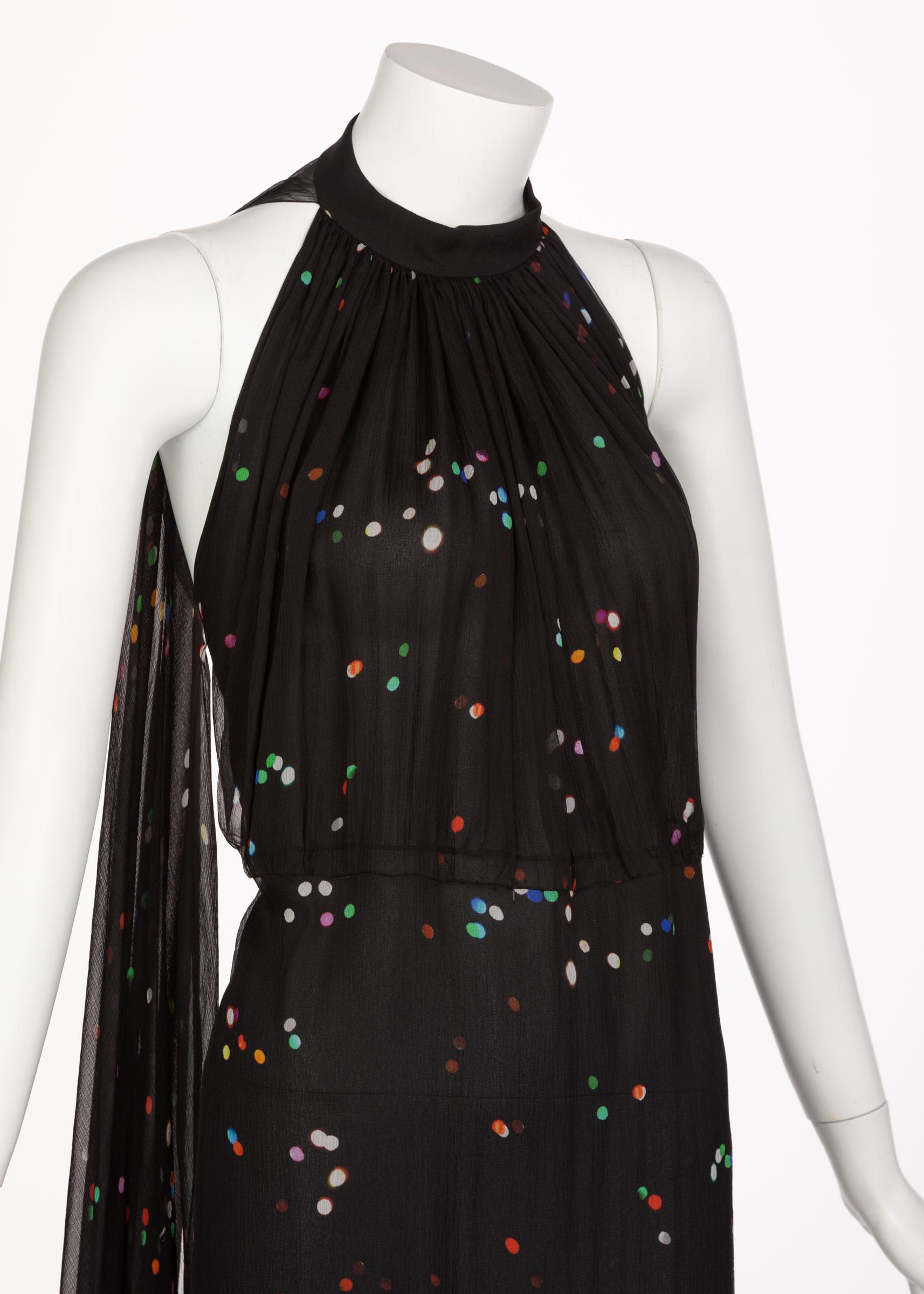 Givenchy Black Confetti Print Silk Cut-Out Back Gown, 2014 2