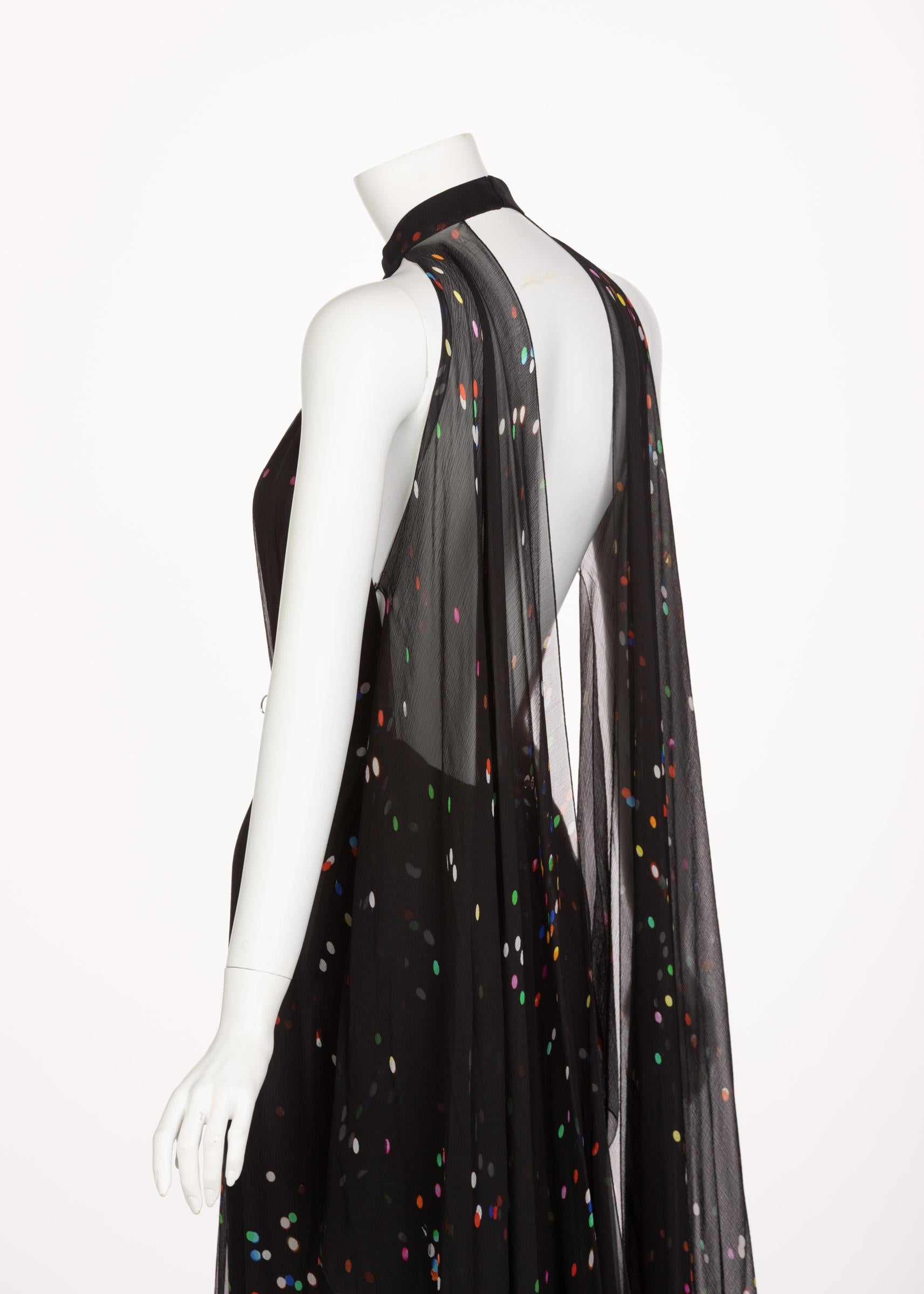 Givenchy Black Confetti Print Silk Cut-Out Back Gown, 2014 4