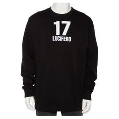 Givenchy - Sweat-shirt noir à manches longues et col ras du cou en coton imprimé Lucifero 17 S