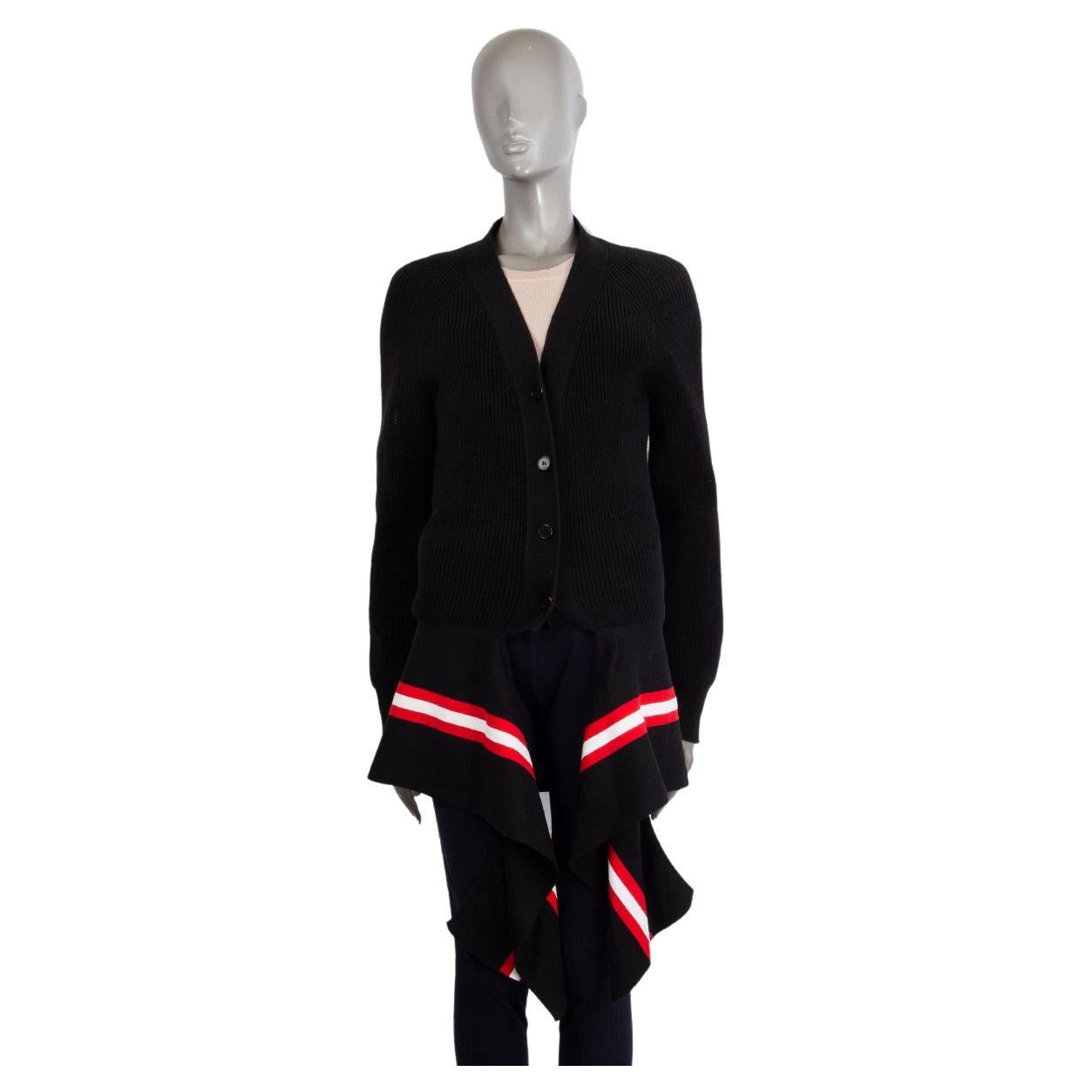 GIVENCHY black cotton DRAPED STRIPED Cardigan Sweater S For Sale