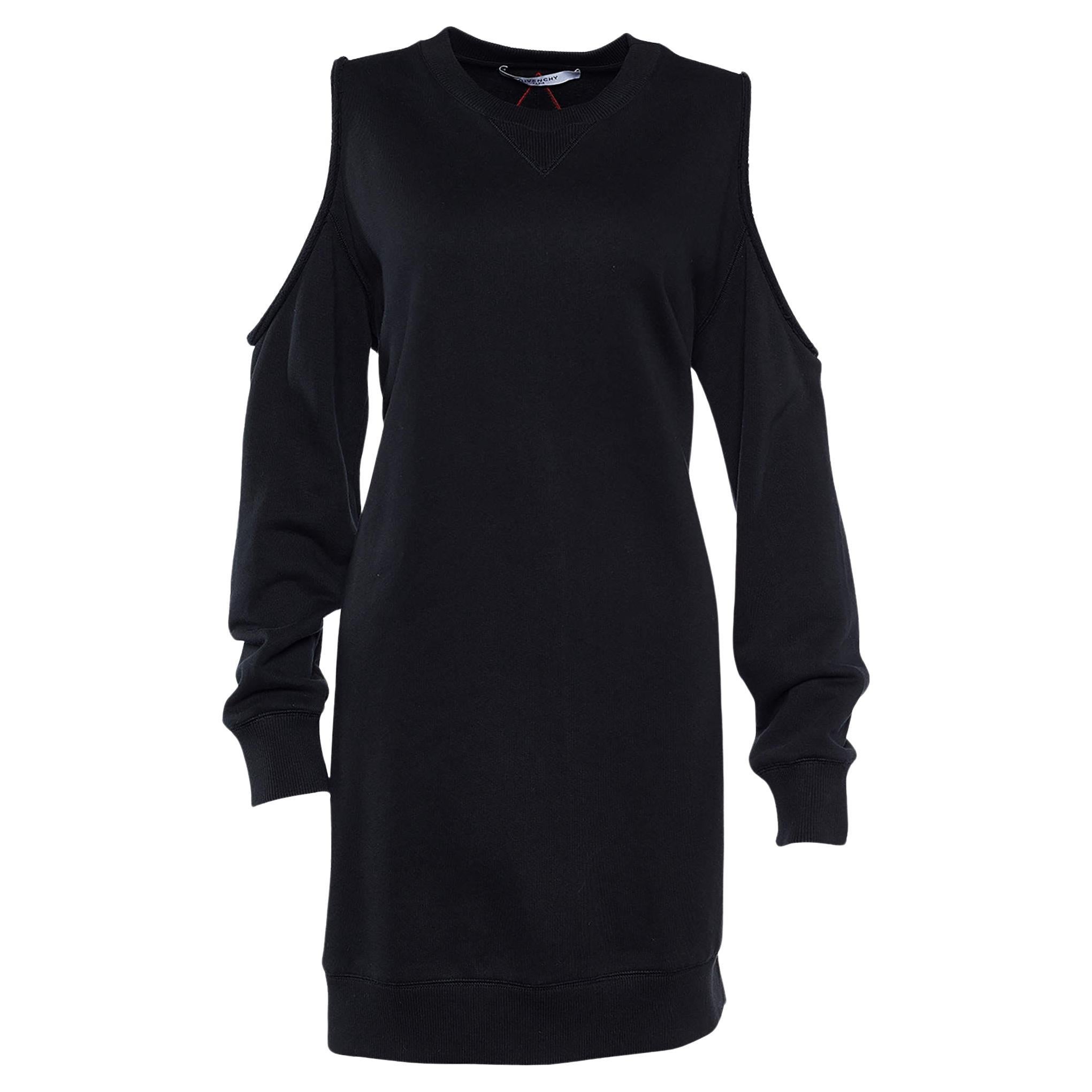 Givenchy Schwarzes besticktes Etuikleid mit kalten Schultern aus Baumwolle mit Ösen M im Angebot