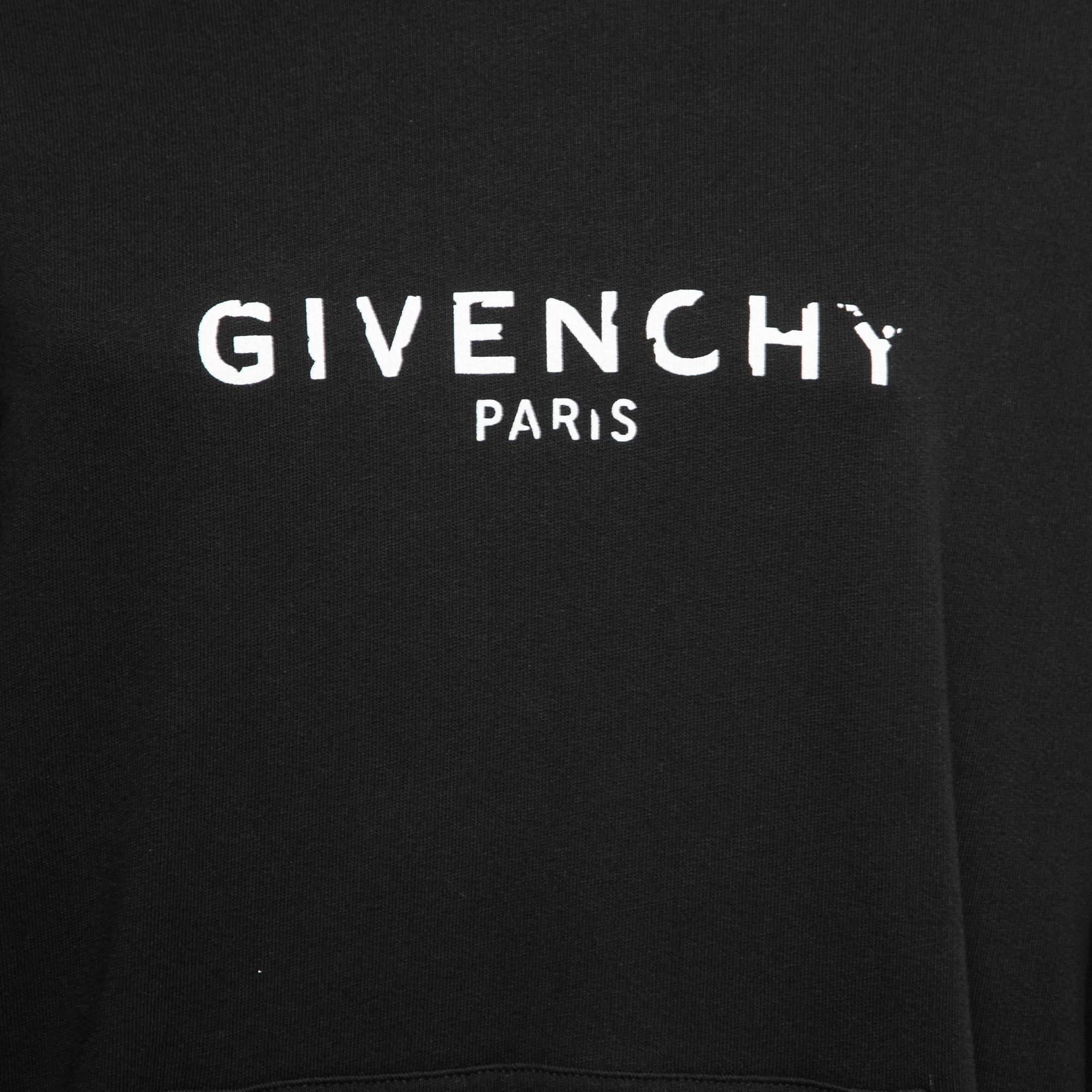 Givenchy Black Cotton Faded Logo Print Hooded Sweatshirt M In Excellent Condition For Sale In Dubai, Al Qouz 2