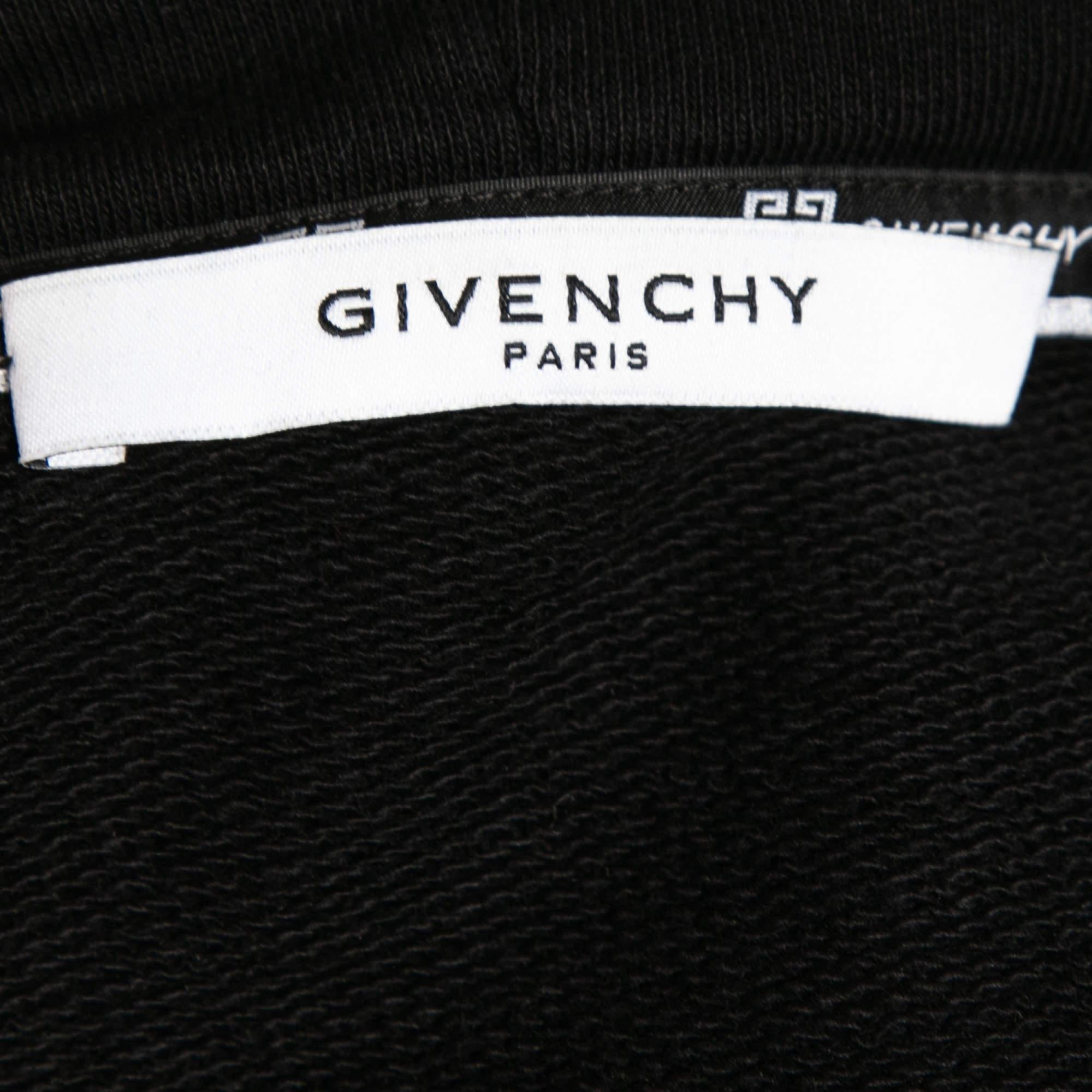 Women's Givenchy Black Cotton Faded Logo Print Hooded Sweatshirt M For Sale