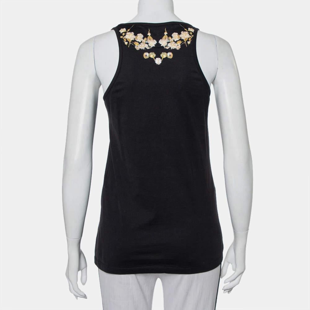 Noir Givenchy Black Cotton Floral Printed Tank Top S