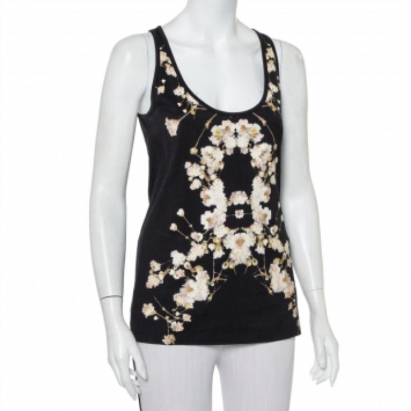 Givenchy Black Cotton Floral Printed Tank Top S In Good Condition For Sale In Dubai, Al Qouz 2