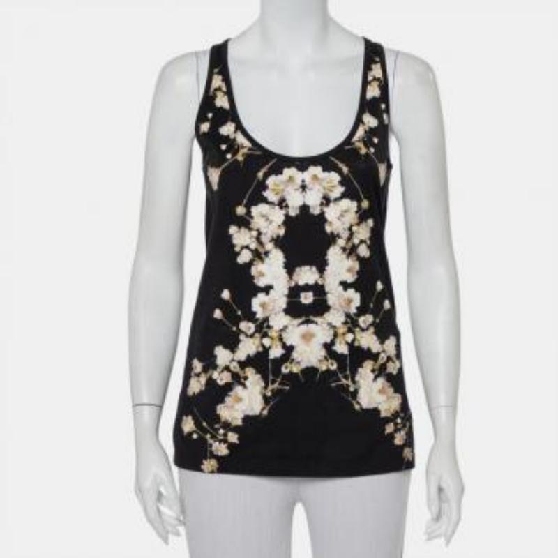 Givenchy Black Cotton Floral Printed Tank Top S For Sale 1