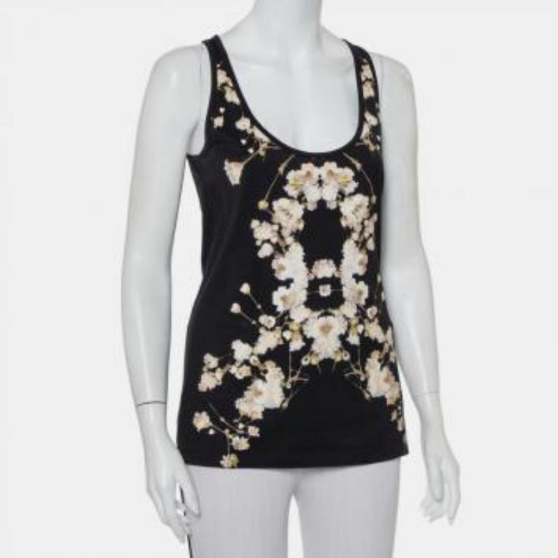 Givenchy Black Cotton Floral Printed Tank Top S For Sale 3