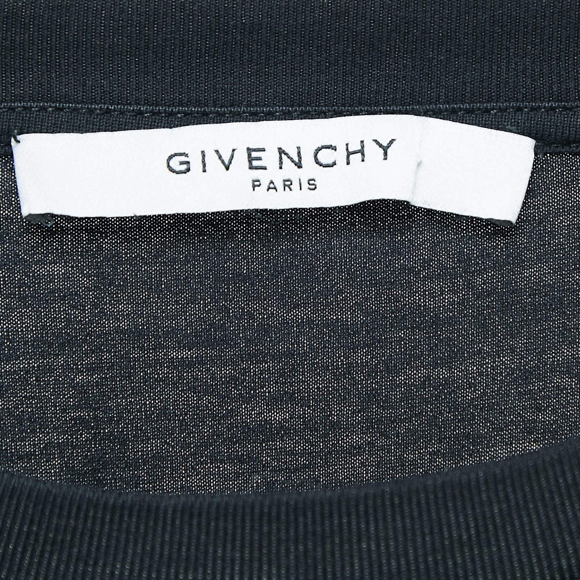 Givenchy Black Cotton Knit Logo Tape Trim Crew Neck T-Shirt XL For Sale 1
