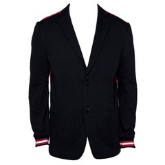 Givenchy Black Cotton Knit Striped Trim Two Buttoned Blazer L