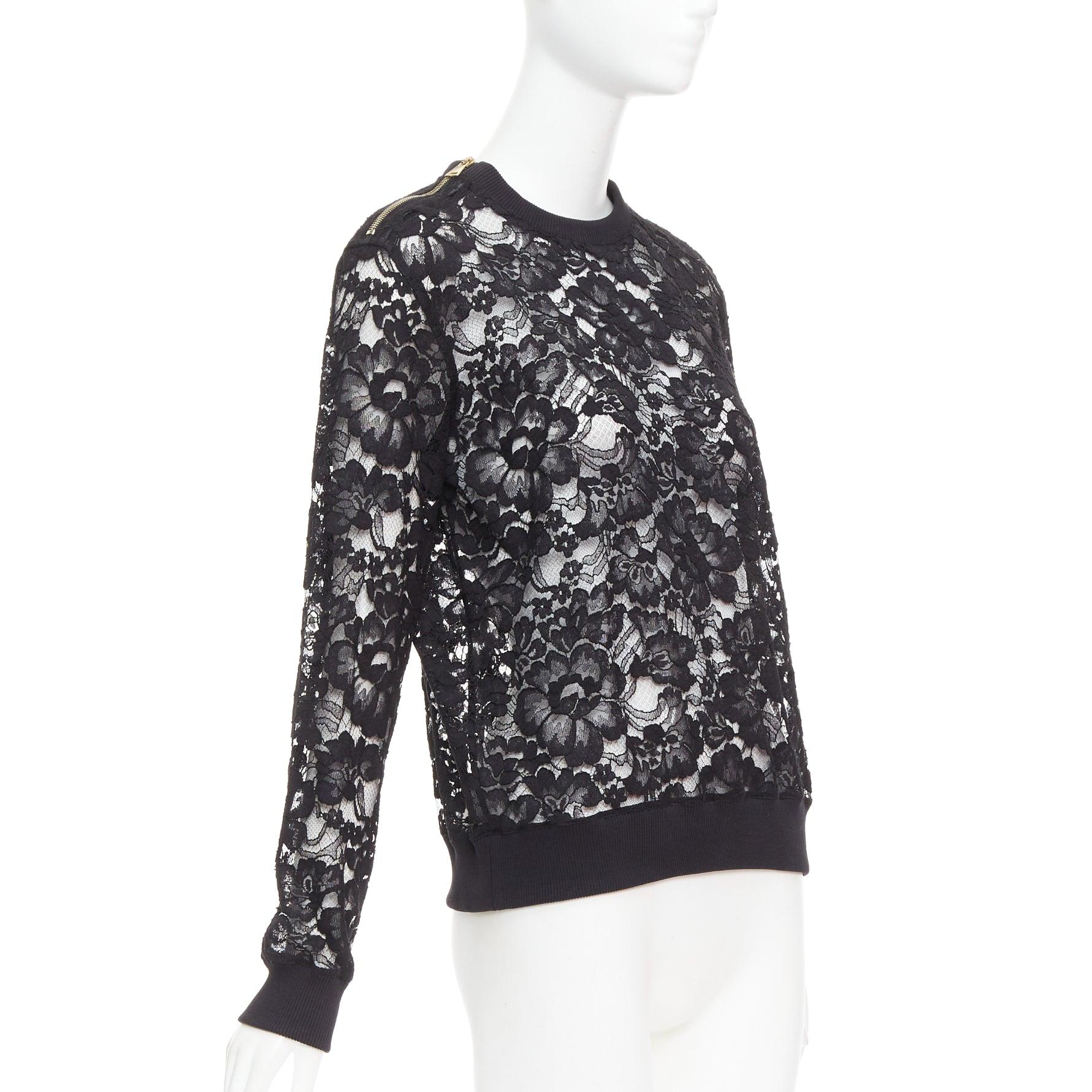 Black GIVENCHY black cotton lace gold zip pullover sweater FR40 L For Sale