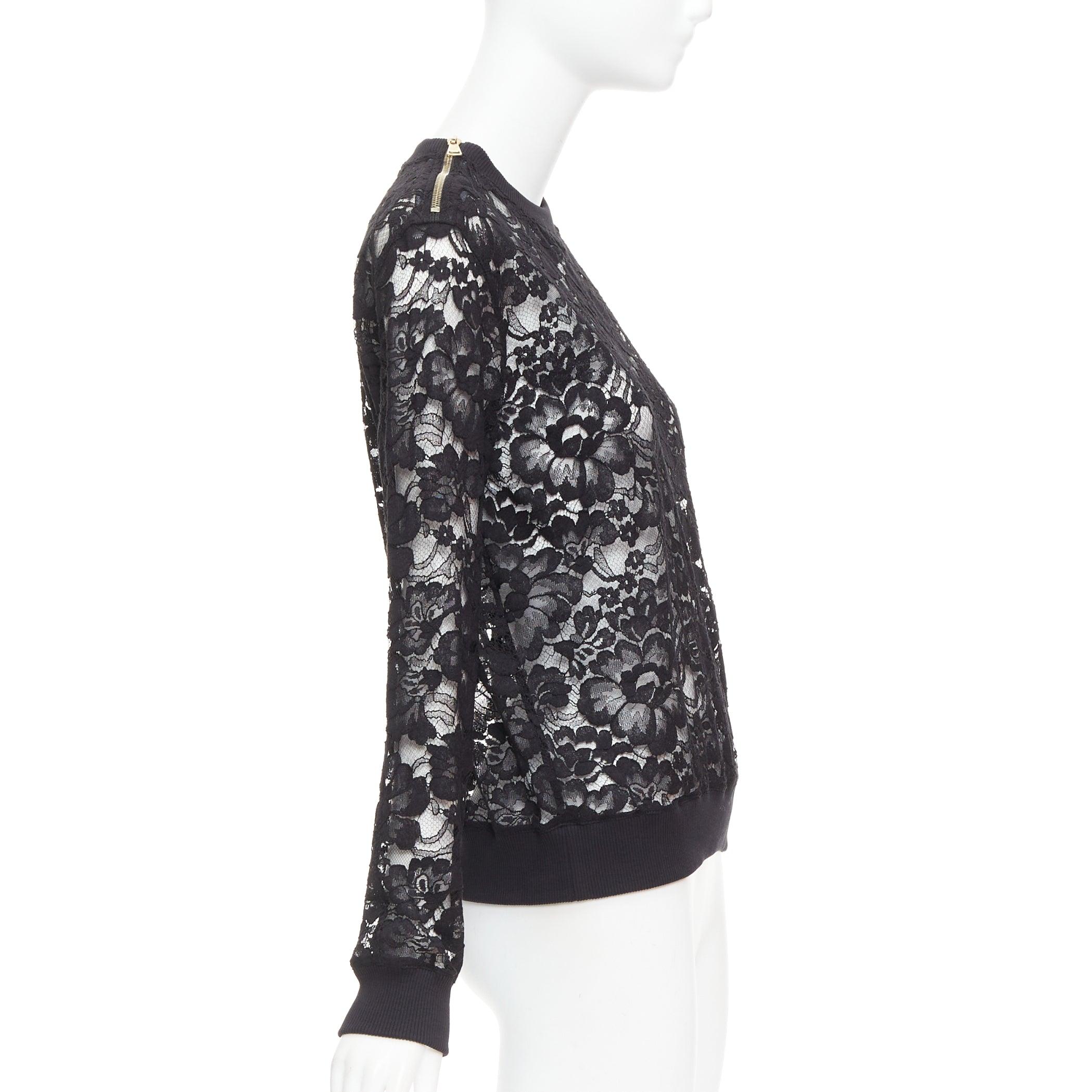 GIVENCHY black cotton lace gold zip pullover sweater FR40 L In Excellent Condition For Sale In Hong Kong, NT