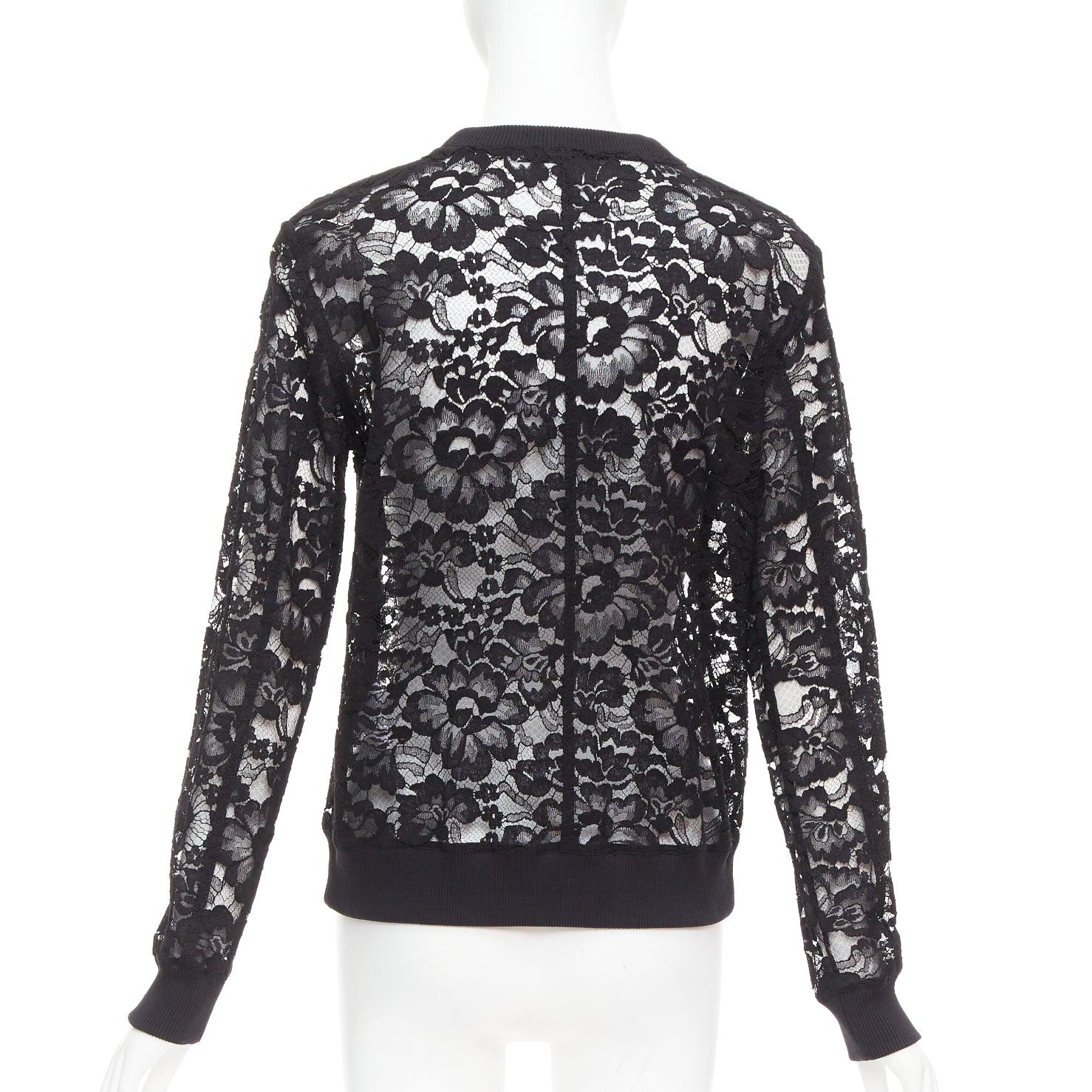 Women's GIVENCHY black cotton lace gold zip pullover sweater FR40 L For Sale