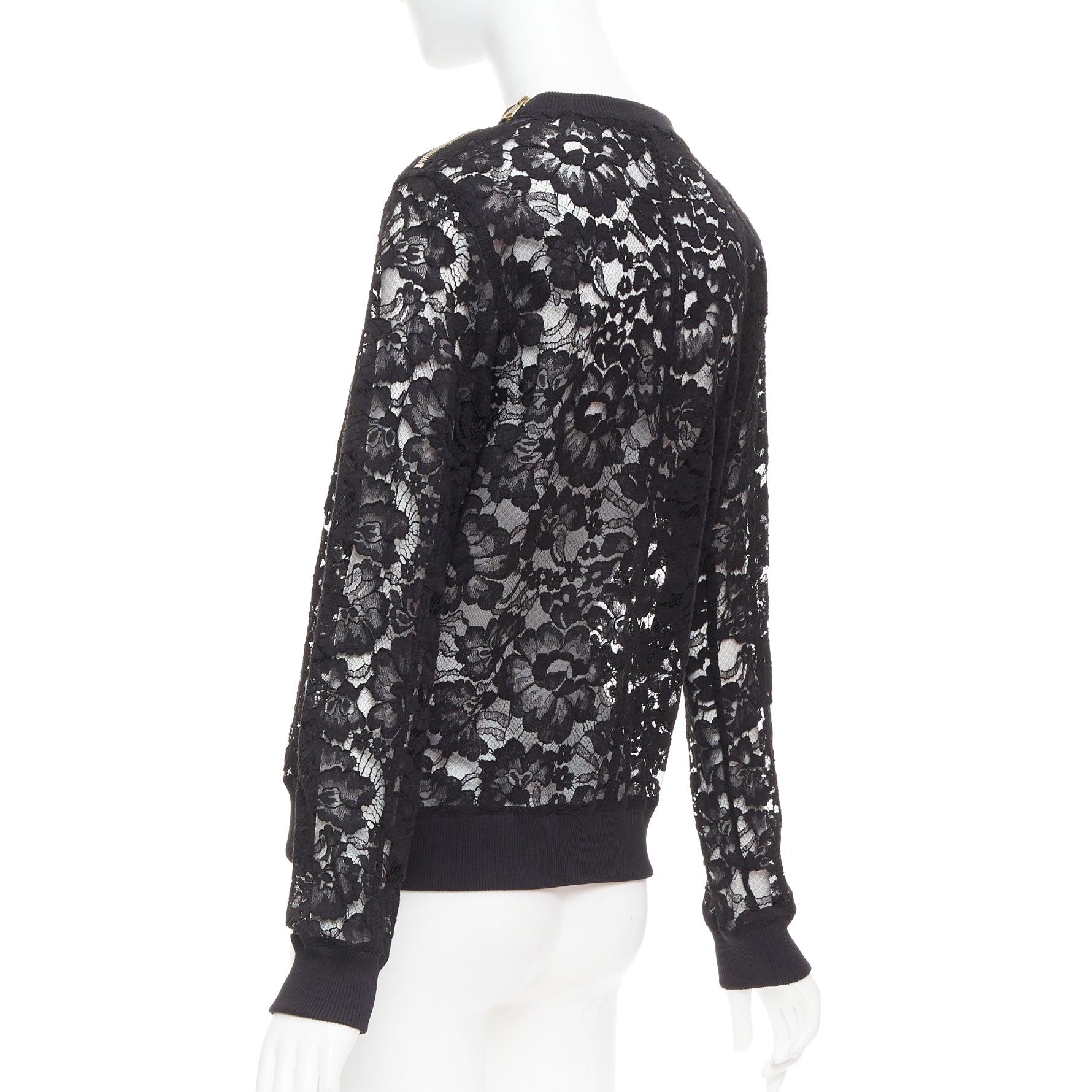 GIVENCHY black cotton lace gold zip pullover sweater FR40 L For Sale 1