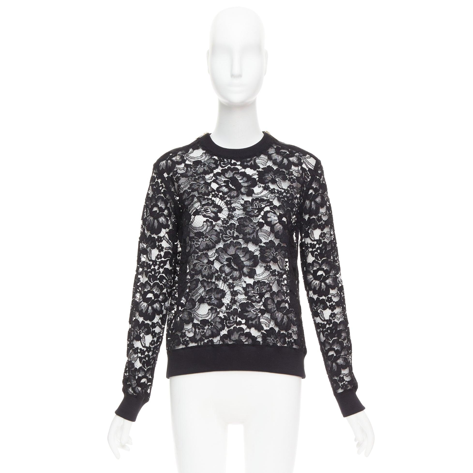 GIVENCHY black cotton lace gold zip pullover sweater FR40 L For Sale 4